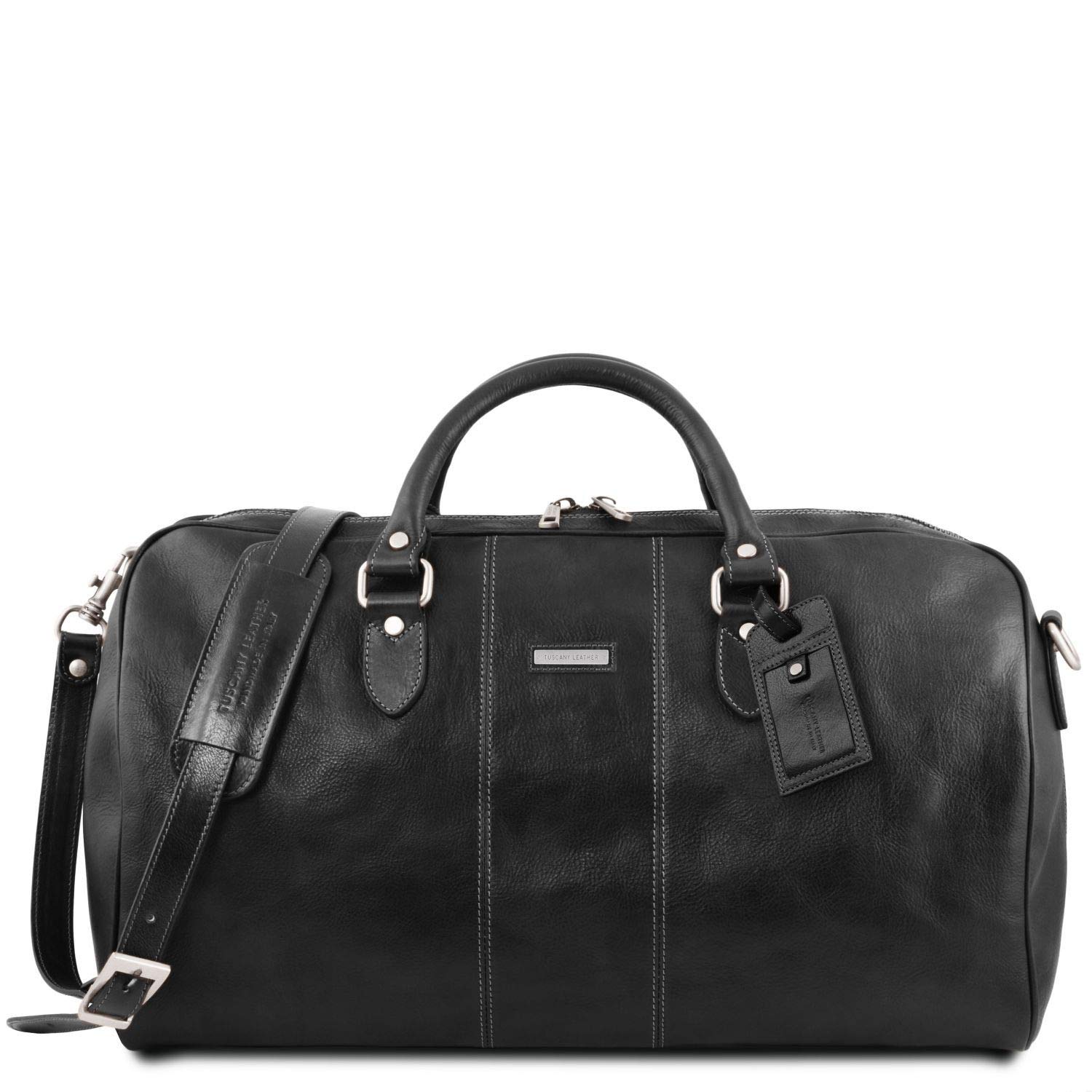 Premium Tuscany Leather Lisbona Travel Duffle Bag - Large Size Carry-On Luggage - TL141657 (Black) - Perfect for Business Trips, Weekend Getaways & Gym Use
