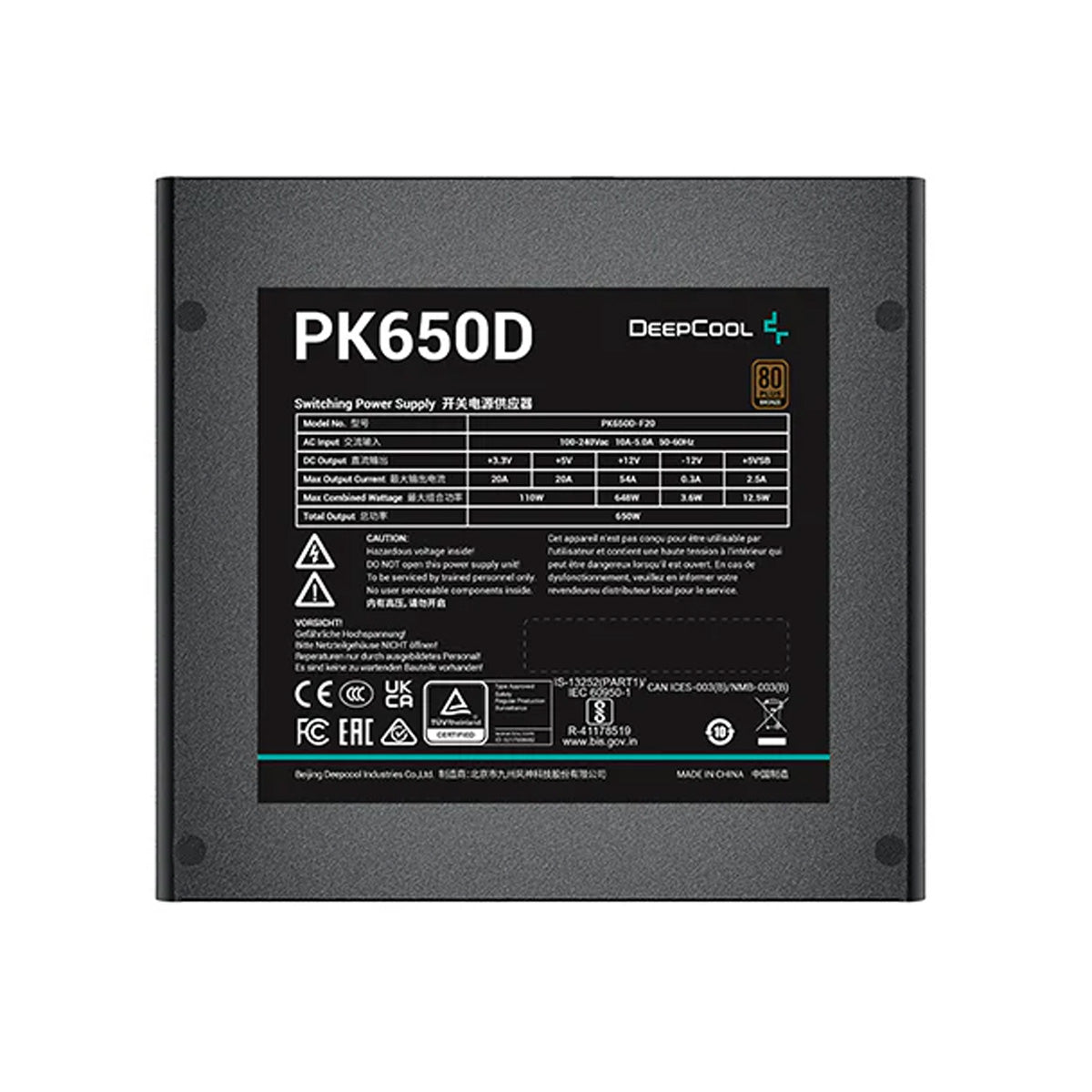Deepcool PK650D 650W 80Plus Bronze Certified Power Supply - Reliable & Efficient PSU for Gaming PC, Workstation & Home Office Setup