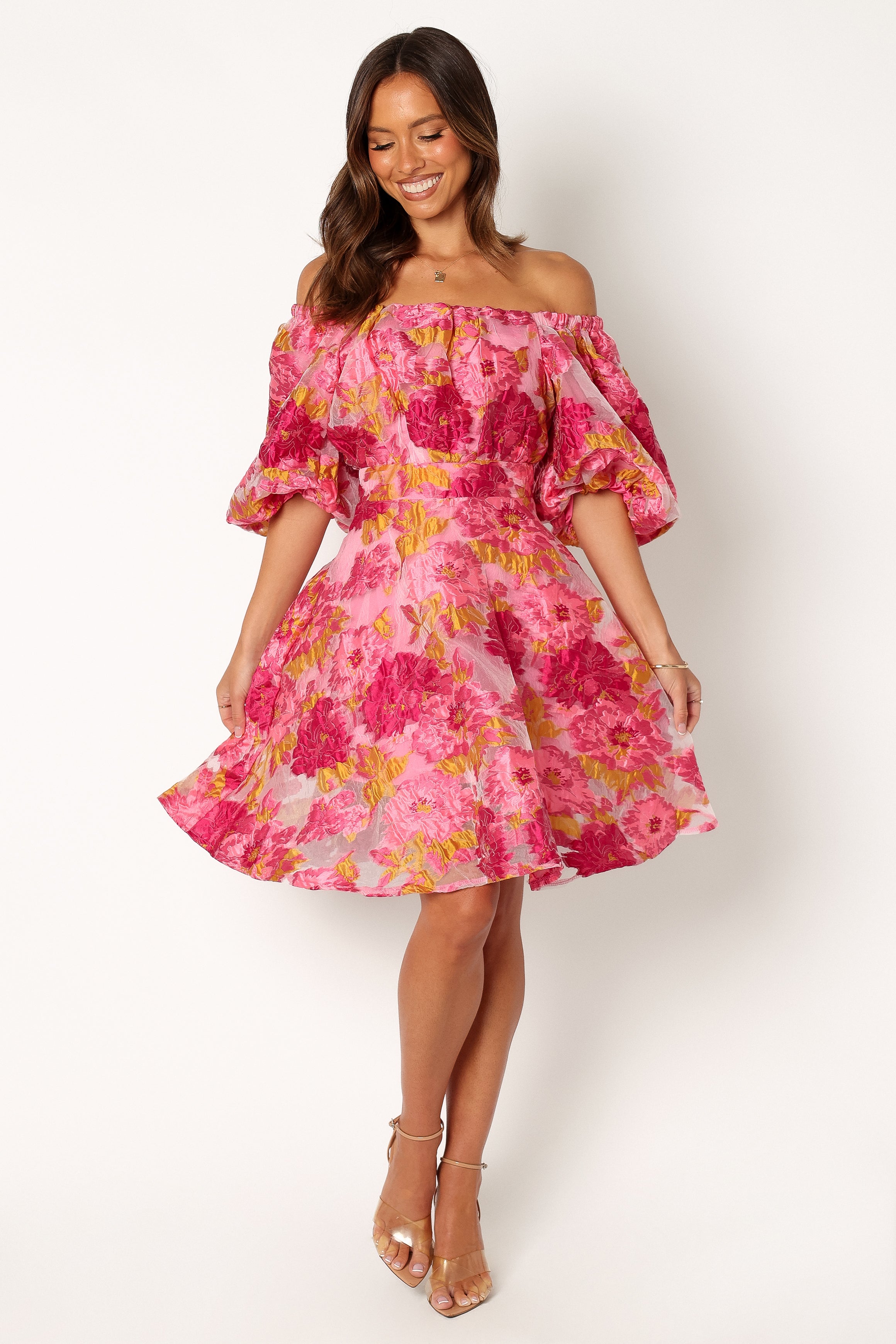Faye Off Shoulder Mini Dress - Pink Floral Summer Dress for Women | Beach Party, Date Night, Vacation Outfit