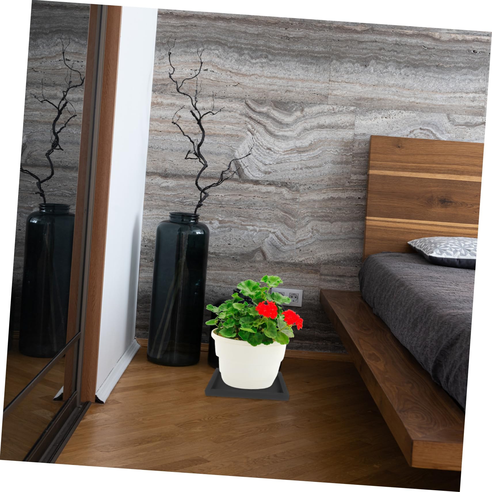 Square Cement-Look Planter Tray - Thickened Garden Tray for Indoor/Outdoor Plants - Modern Square Pot Plate for Succulents, Herbs & Home Decor