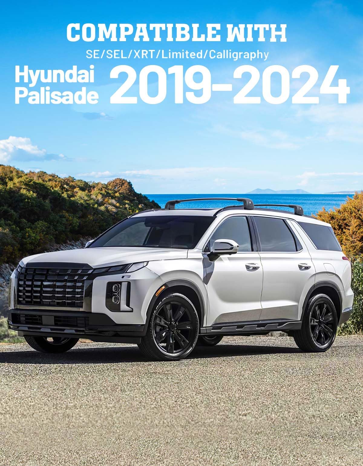 Heavy Duty Roof Rack Cross Bars for Hyundai Palisade 2019-2025 Models (SE/SEL/XRT/Limited/Calligraphy) - Lockable Aluminum Cargo Carrier for Kayak, Canoe, Bike, Snowboard & Luggage | Perfect for Road Trips & Outdoor Adventures