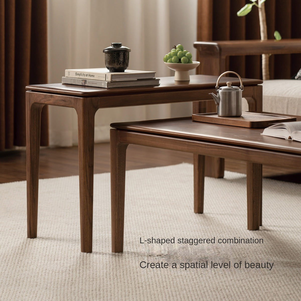 Premium Black Walnut, Ash & Oak Solid Wood Coffee Table - Modern Rustic Living Room Furniture for Home Decor & Entertaining