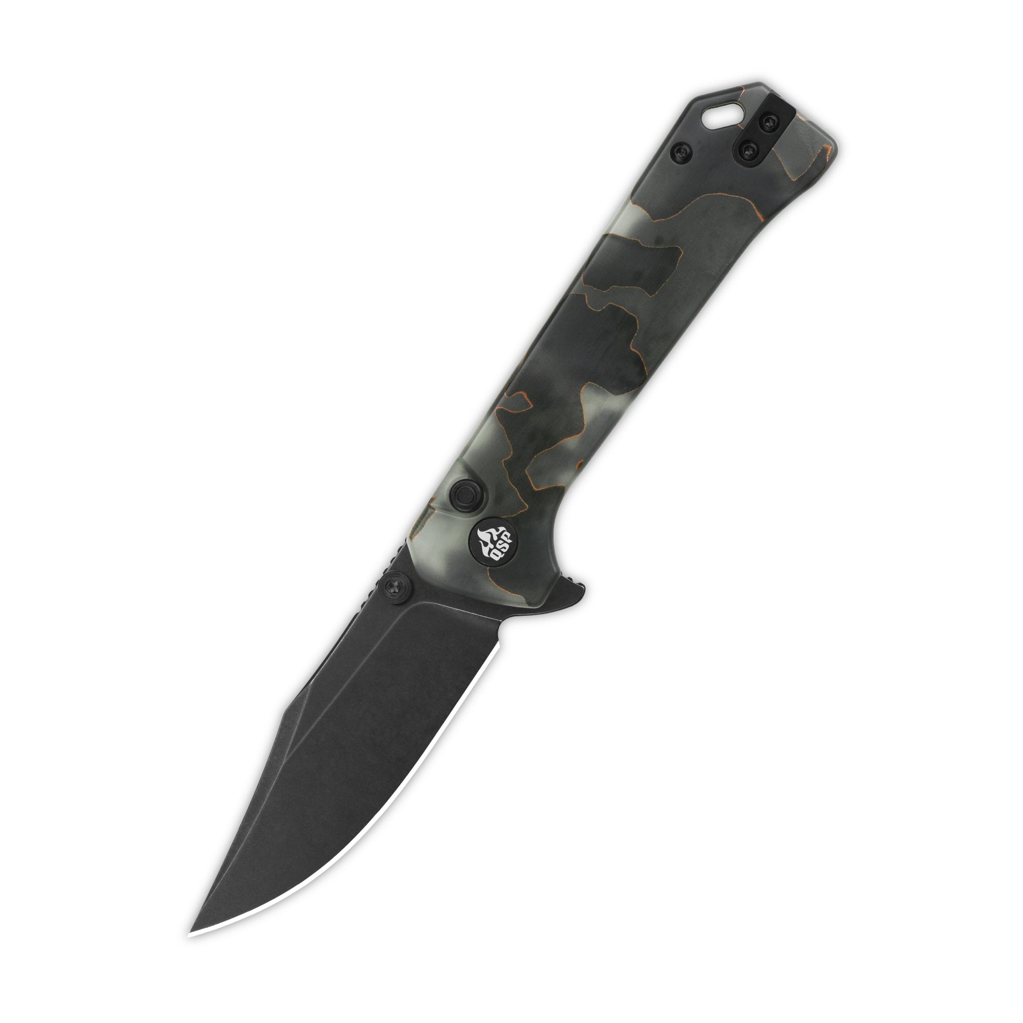 QSP Grebe Button Lock Pocket Knife - S35VN Steel Blade with Raffir Resin Glow in Dark Handle - EDC, Camping, Hiking & Outdoor Survival Tool