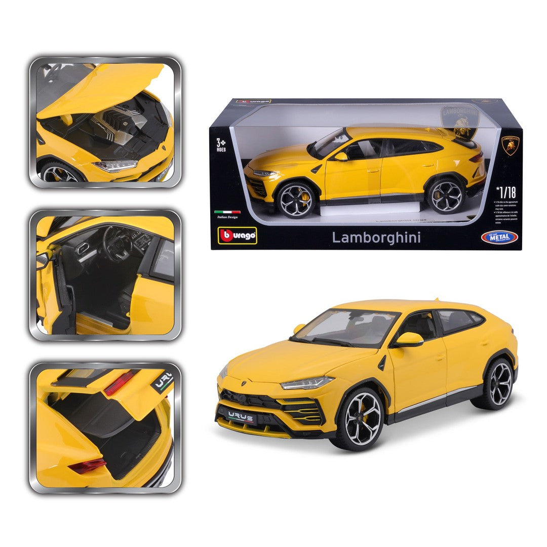 1:18 Scale 2018 Lamborghini Urus SUV Diecast Model Car - Metallic Yellow by Bburago | Collectible Toy for Display, Gift, or Car Enthusiasts