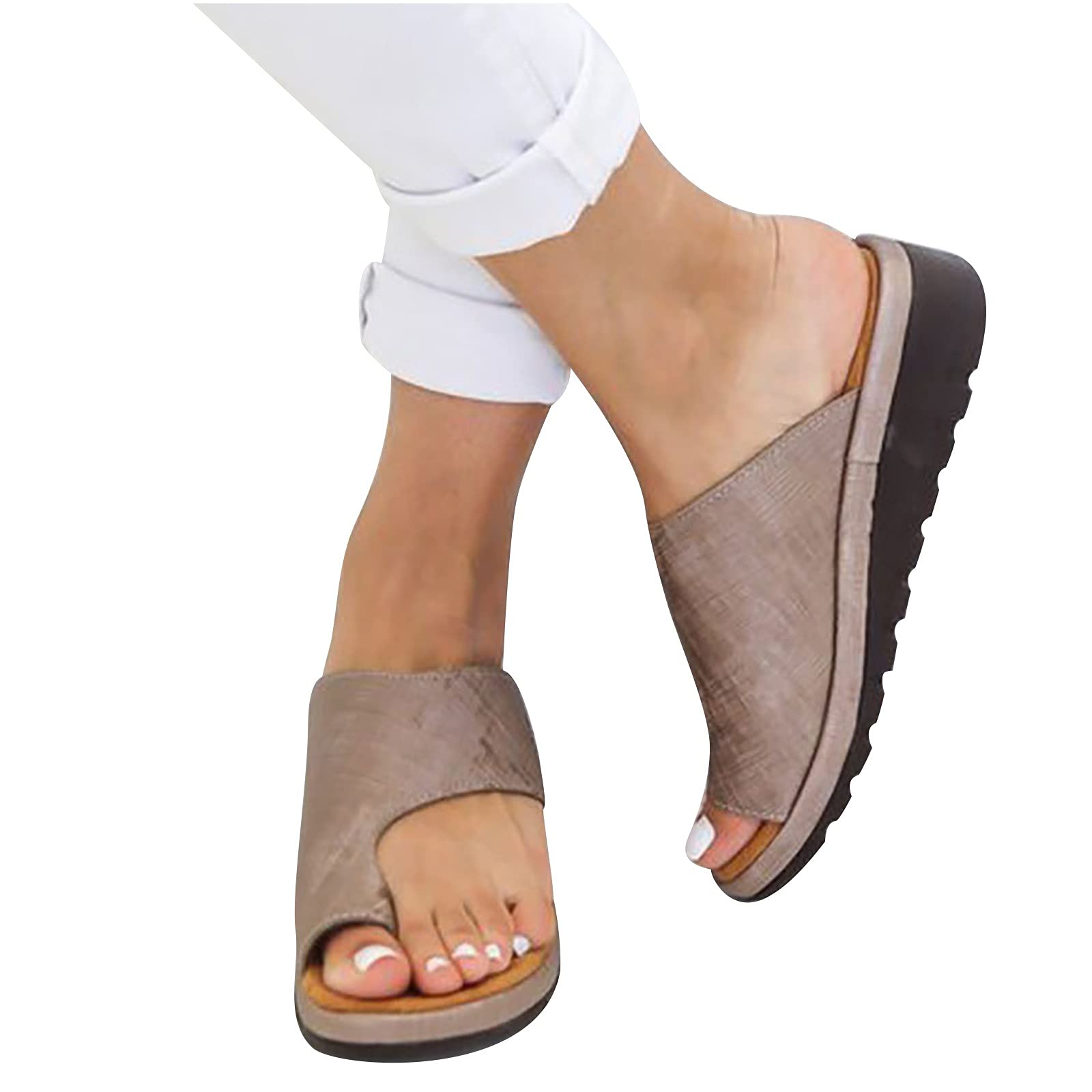 Comfortable Women's Orthopedic Sandals with Bunion Corrector - PU Leather Platform Flip Flops for Casual Wear, Home & Outdoor Use