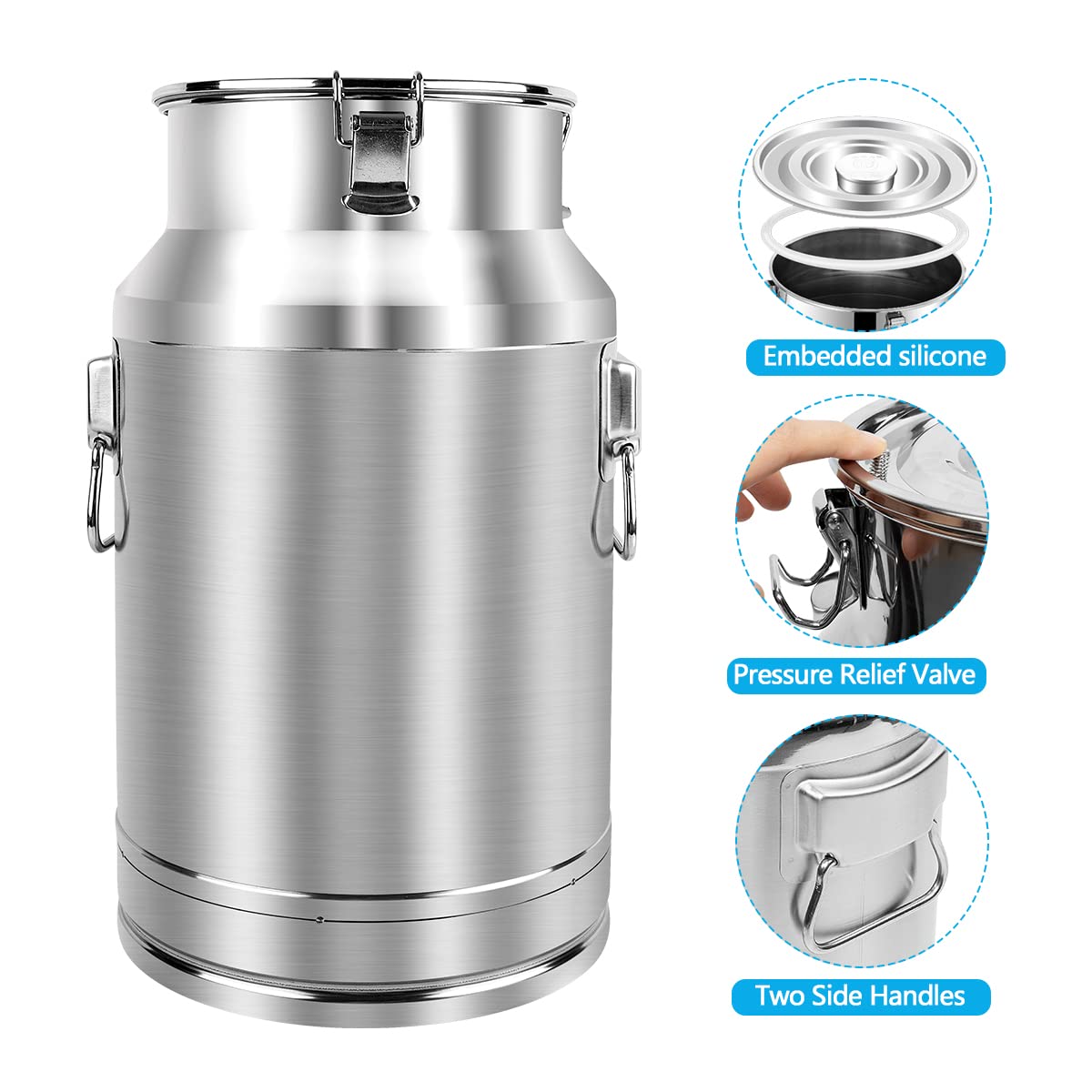 Premium 304 Stainless Steel 20L (5.25 Gallon) Milk Can with Spigot & Airtight Lid - Heavy Duty Food Grade Pail for Milk, Wine, Beer, and Beverage Storage - Ideal for Dairy Farms, Home Brewing, and Commercial Use