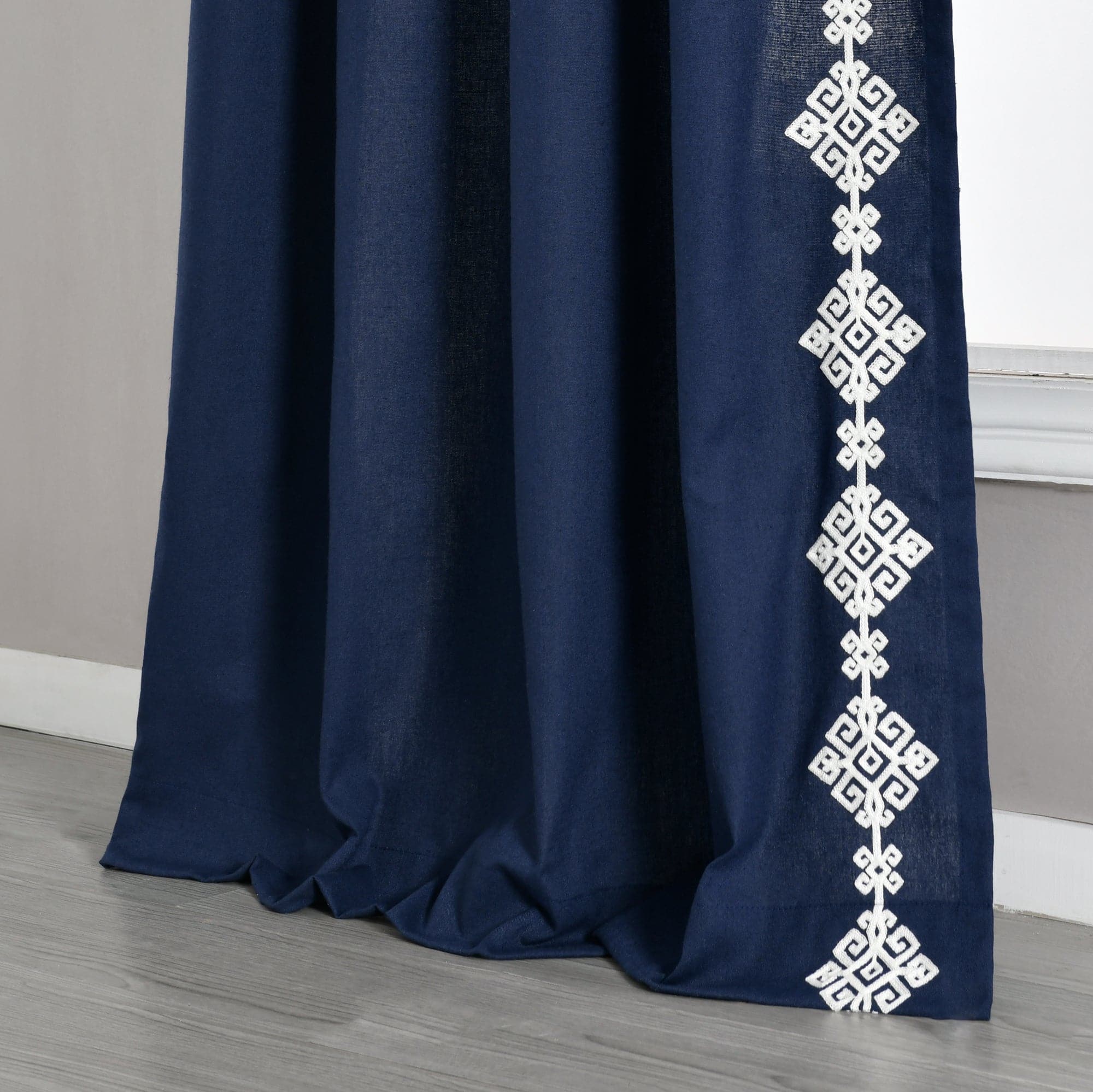 Luxury Modern Geo Linen-Like Embroidery Border Window Curtain Panel - Elegant Home Decor for Living Room, Bedroom & Dining Room