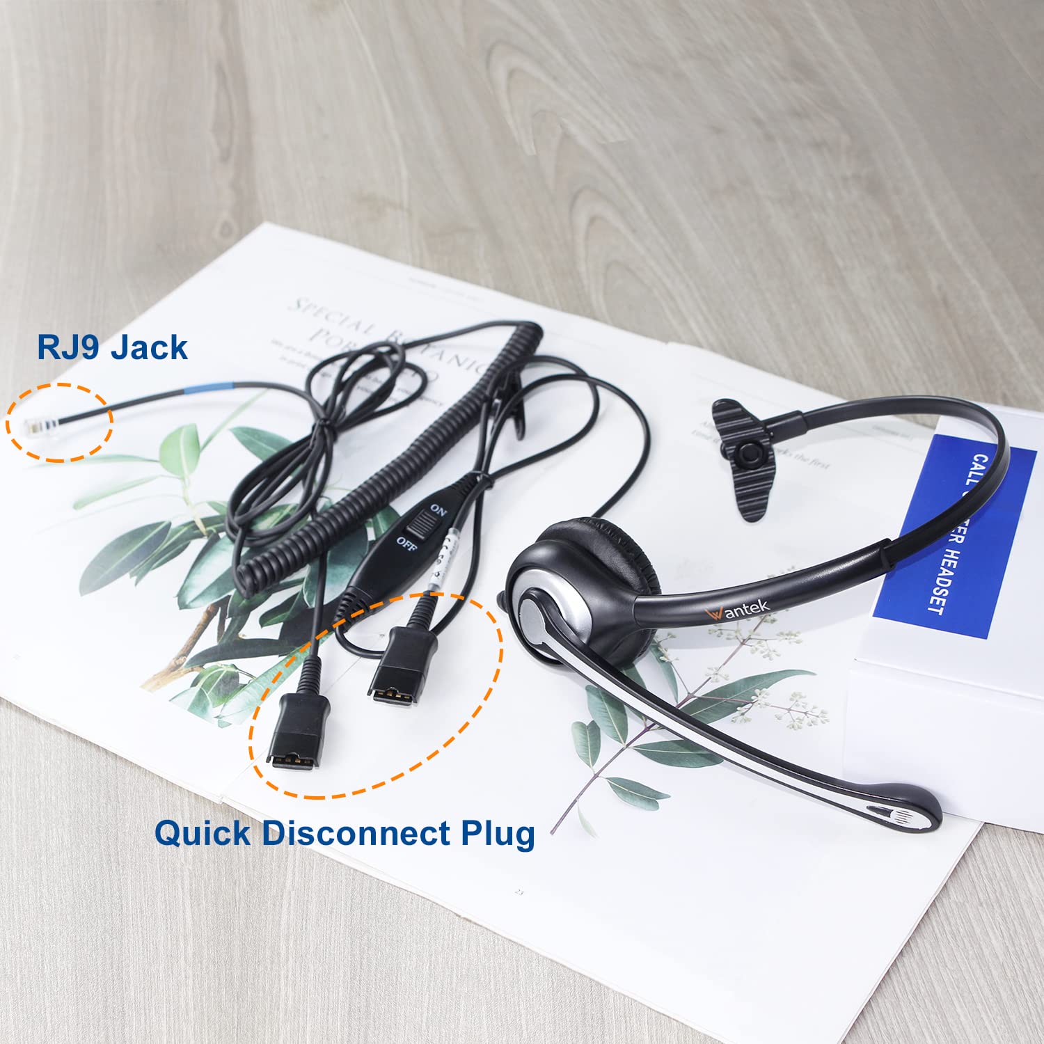 Wantek Noise Cancelling Phone Headset with Microphone - RJ9 Quick Disconnect Cord for Cisco IP Phones 6851 7821 7841 7861 7941 7942 7945 7962 7965 8811 8841 8845 8851 - Perfect for Call Centers, Office Communications & Remote Work