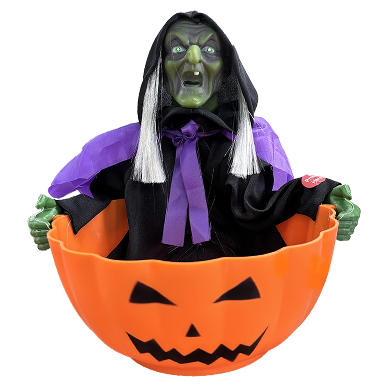 Halloween Animated Skeleton Candy Bowl with Motion Sensor - Screaming Witch Candy Dish with LED Red Eyes & Spooky Sounds | Perfect for Trick-or-Treating, Haunted House Parties & Scary Halloween Decorations