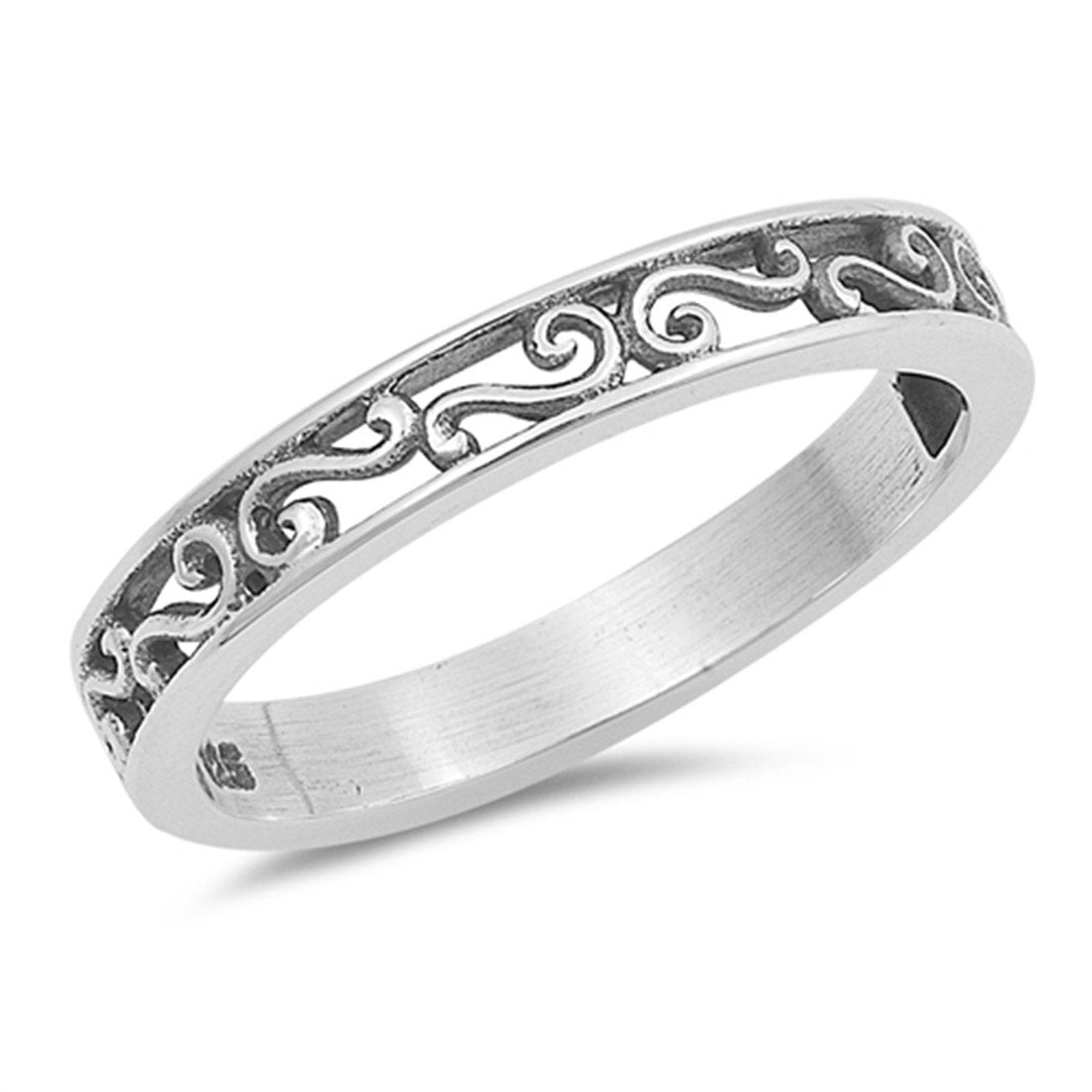 3mm Filigree Swirl Band Ring - 925 Sterling Silver Wedding Ring for Women, Elegant Vintage Jewelry Gift for Her, Perfect for Engagement, Anniversary & Special Occasions