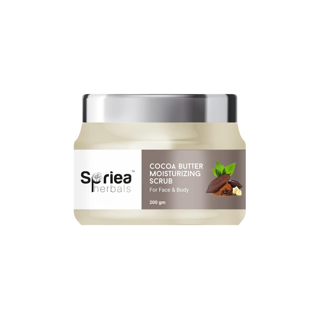 Spriea Herbals Natural Cocoa Butter Face & Body Scrub - Moisturizing & Exfoliating Skin Care for Dry Skin - Gently Removes Dead Skin Cells, Dirt & Impurities - 200g (Pack of 1) - Perfect for Spa Day, Self Care Routine & Gift Giving