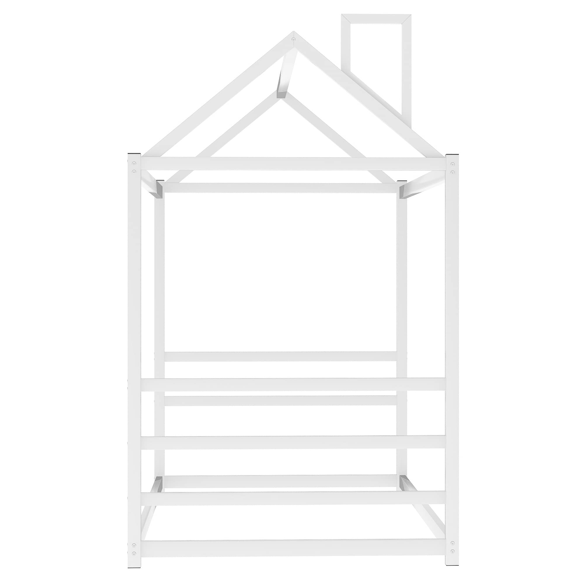 Montessori Floor Bed for Kids - Twin Size Metal House Bed Frame with Roof - Safe & Sturdy Toddler Bed for Boys & Girls - White - Perfect for Montessori Bedrooms, Playrooms & Kids' Sleepovers
