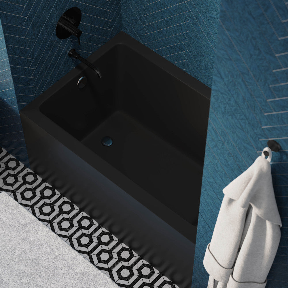 Voltaire 48 x 32 Inch Left Hand Drain Alcove Bathtub with Apron in Matte Black - Perfect for Small Bathrooms & Modern Home Renovations