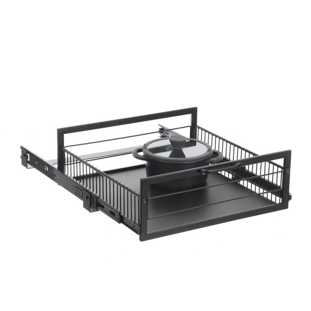 Large Pull Out Pantry Drawer Organizer - Black | Heavy Duty Kitchen Storage Solution for Spices, Canned Goods & Dry Food | Perfect for Pantry, Cabinet or Closet Organization