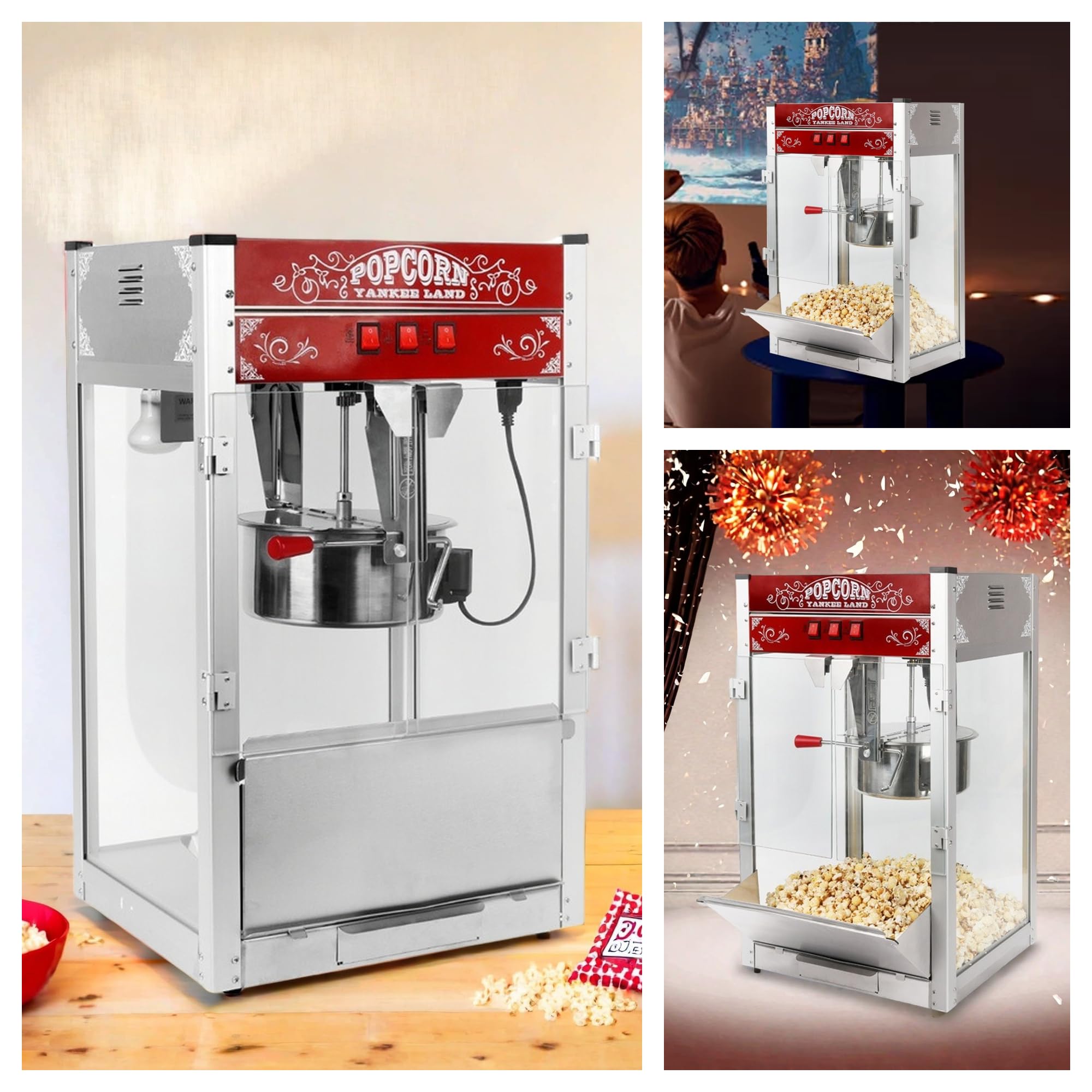 Commercial Popcorn Machine - 20oz Large Capacity (80 Cups/Batch) 1440W Theater Style Countertop Popper with Stainless Steel Kettle & Warming Deck - Perfect for Movie Nights, Parties, Carnivals, and Business Events