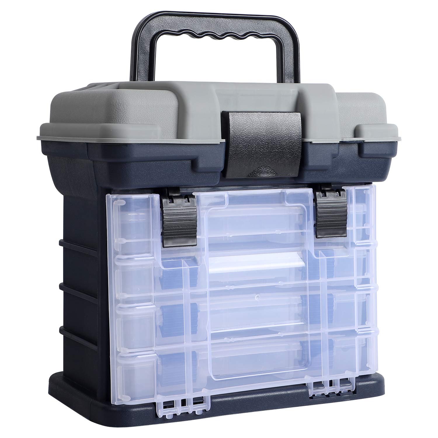 KINJOEK 4-Layer Portable Fishing Tackle Box Kit - Waterproof Fishing Accessory Storage Case for Freshwater & Saltwater Fishing - Perfect for Bass, Trout, and Saltwater Anglers