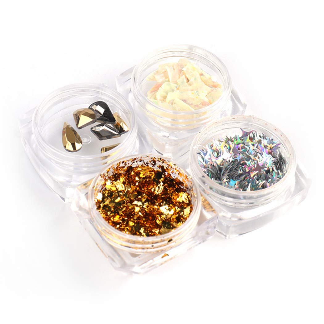 SOWUNO 4 Boxes Nail Sequins - Shining Glitter Nail Flakes for Manicure & Nail Art Decor | DIY Nail Designs, Salon Professional Use, Party & Special Occasion Nail Accessories