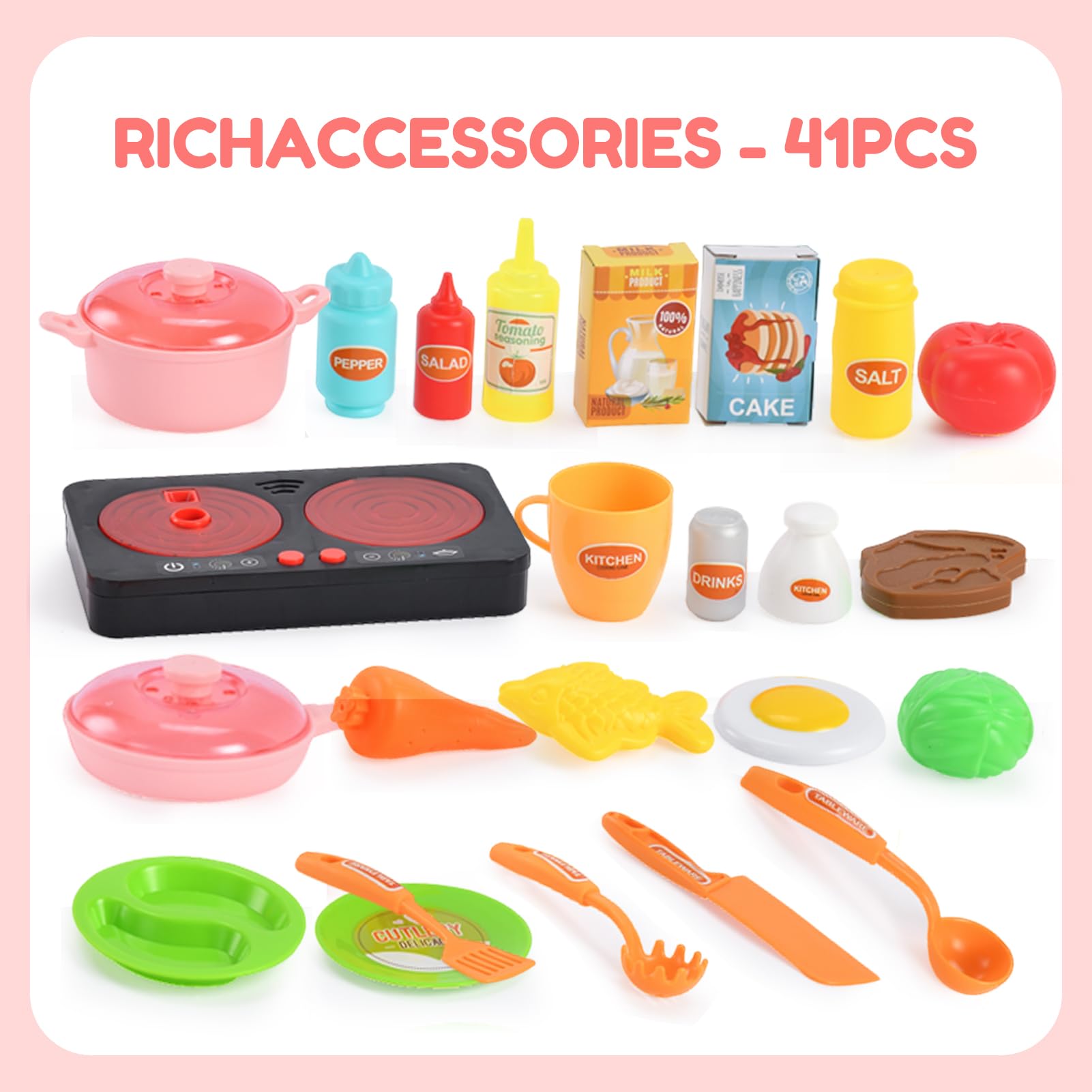 **4-in-1 Kids Kitchen Playset with 41Pcs Accessories – Convertible Toy Kitchen & Trolley Box for Toddlers Ages 4-8 | Perfect Gift for Boys & Girls | Pretend Play, Role-Playing & Early Learning Fun**