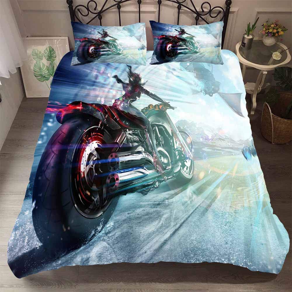 Extreme Sports Motocross Racing Motorcycle Duvet Cover Set - Twin Size Ultra Soft Comforter Cover for Teen Boys & Men, Includes 1 Pillowcase with Zipper Closure - Perfect for Bedroom Decor, Dorm Room & Motocross Enthusiast Gifts