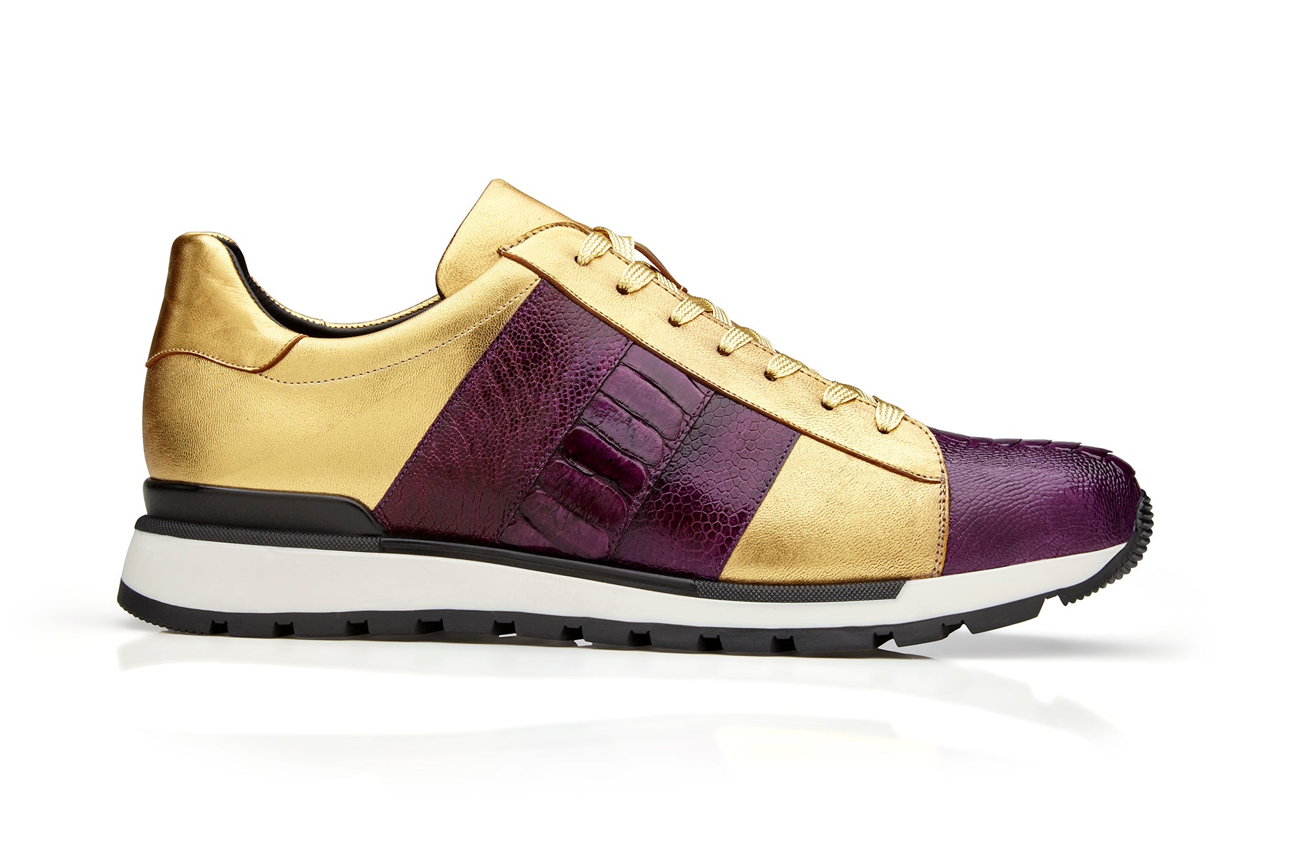 Belvedere Blake Genuine Ostrich Leather & Italian Calfskin Sneakers - Purple/Gold (Style 33629) | Luxury Comfortable Casual Shoes for Men, Perfect for Business Casual & Weekend Outings