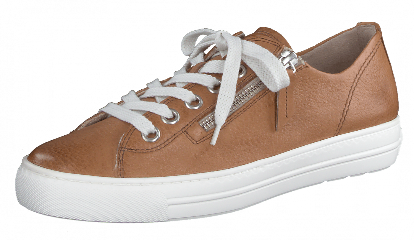 PAUL GREEN 5206 Tan Leather Zip Detail Sneakers - Stylish & Comfortable for Casual Wear, Work & Travel