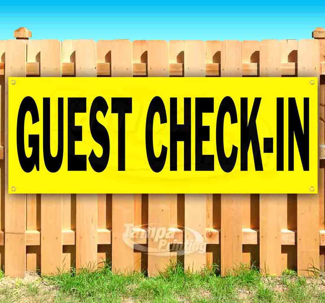 13 oz Heavy-Duty Vinyl Guest Check-in Banner with Metal Grommets - Single-Sided Non-Fabric Sign for Hotel Reception, Event Registration & Business Check-in Stations