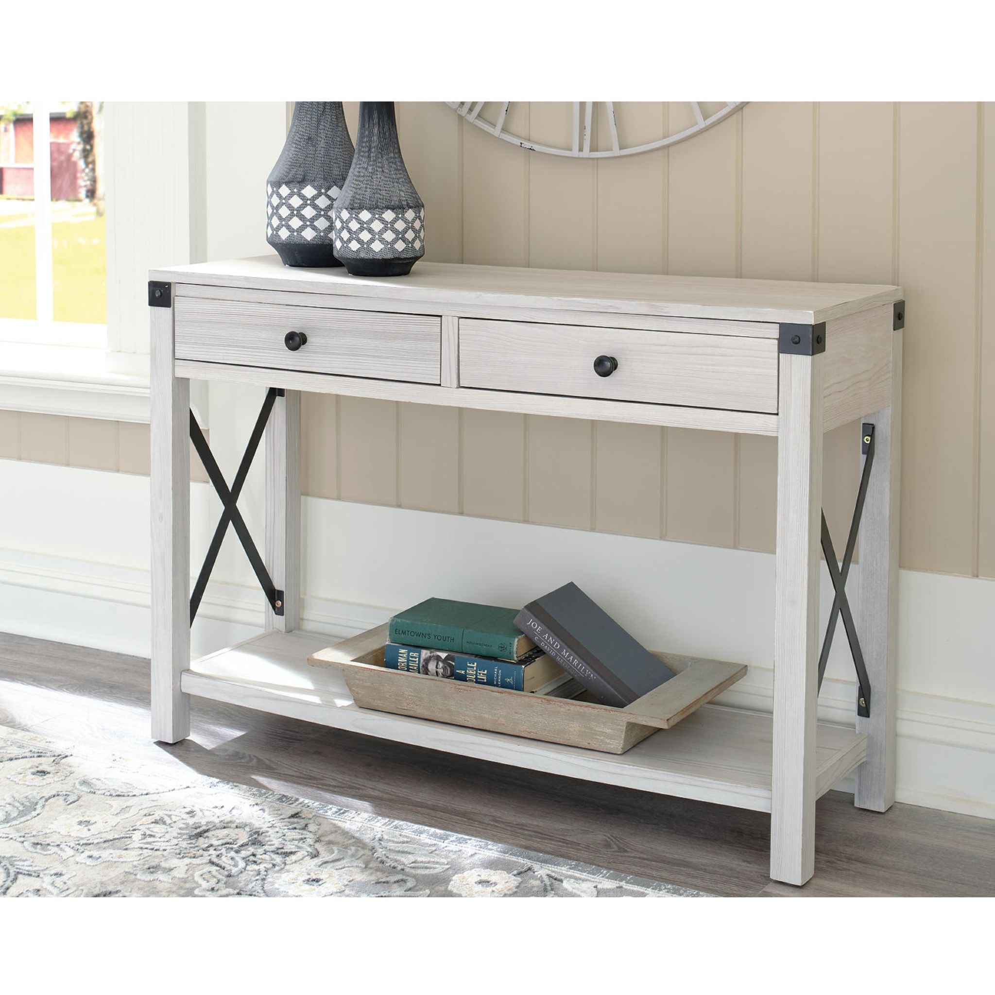 Bayflynn Whitewashed Sofa Table - Modern Console Table for Living Room, Entryway & Hallway - Perfect for Home Decor & Storage