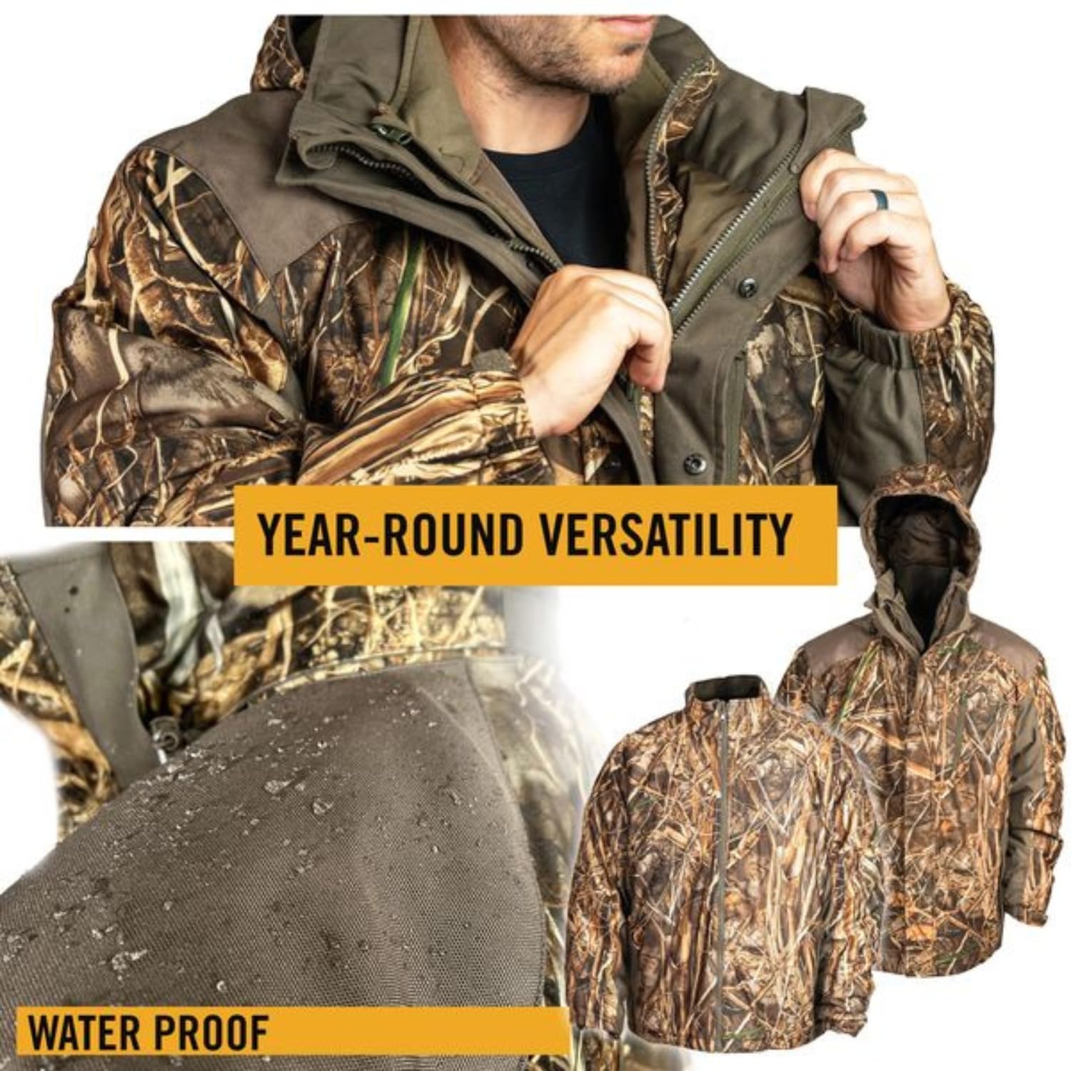 Men's 3-in-1 Insulated Camo Hunting Parka - Waterproof Winter Jacket with Detachable Hood | Warm Camouflage Hunting Coat for Cold Weather | Ideal for Deer Hunting, Outdoor Adventures & Winter Camping