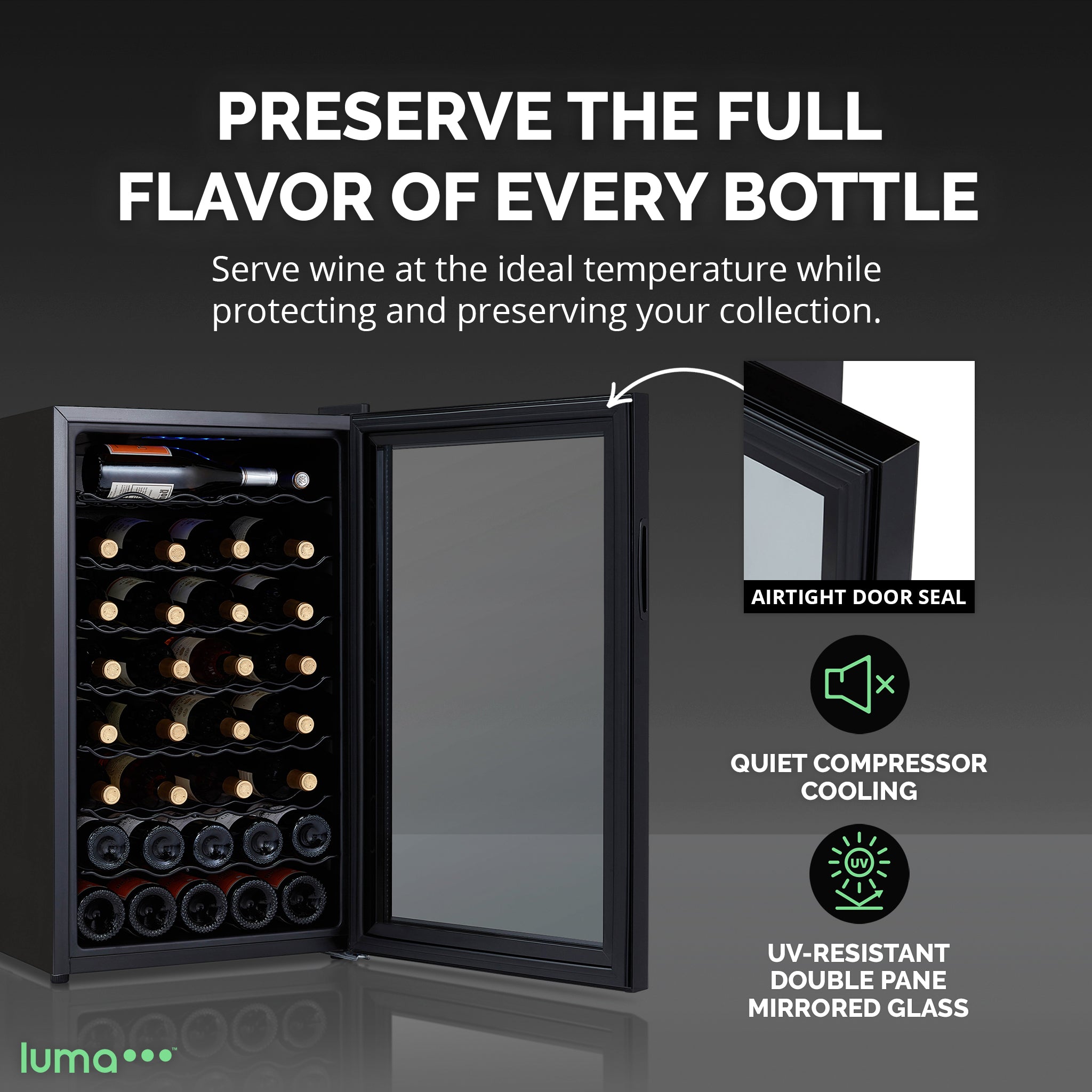 Luma® 51 Bottle 19.5 Inch Black Freestanding Wine Cooler Refrigerator - Perfect for Home Bars, Restaurants, and Wine Cellars