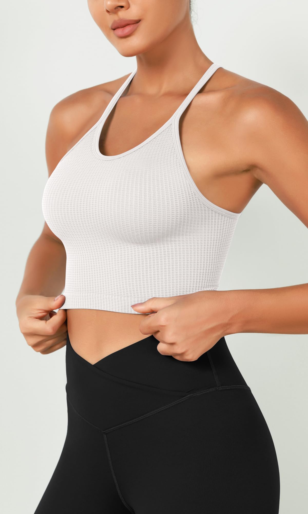 ODODOS Women's Seamless Waffle Knit Crop Tops 3-Pack - Soft Stretchy Camisoles for Layering, Yoga & Casual Wear - Breathable Comfort Fit Summer Tank Tops