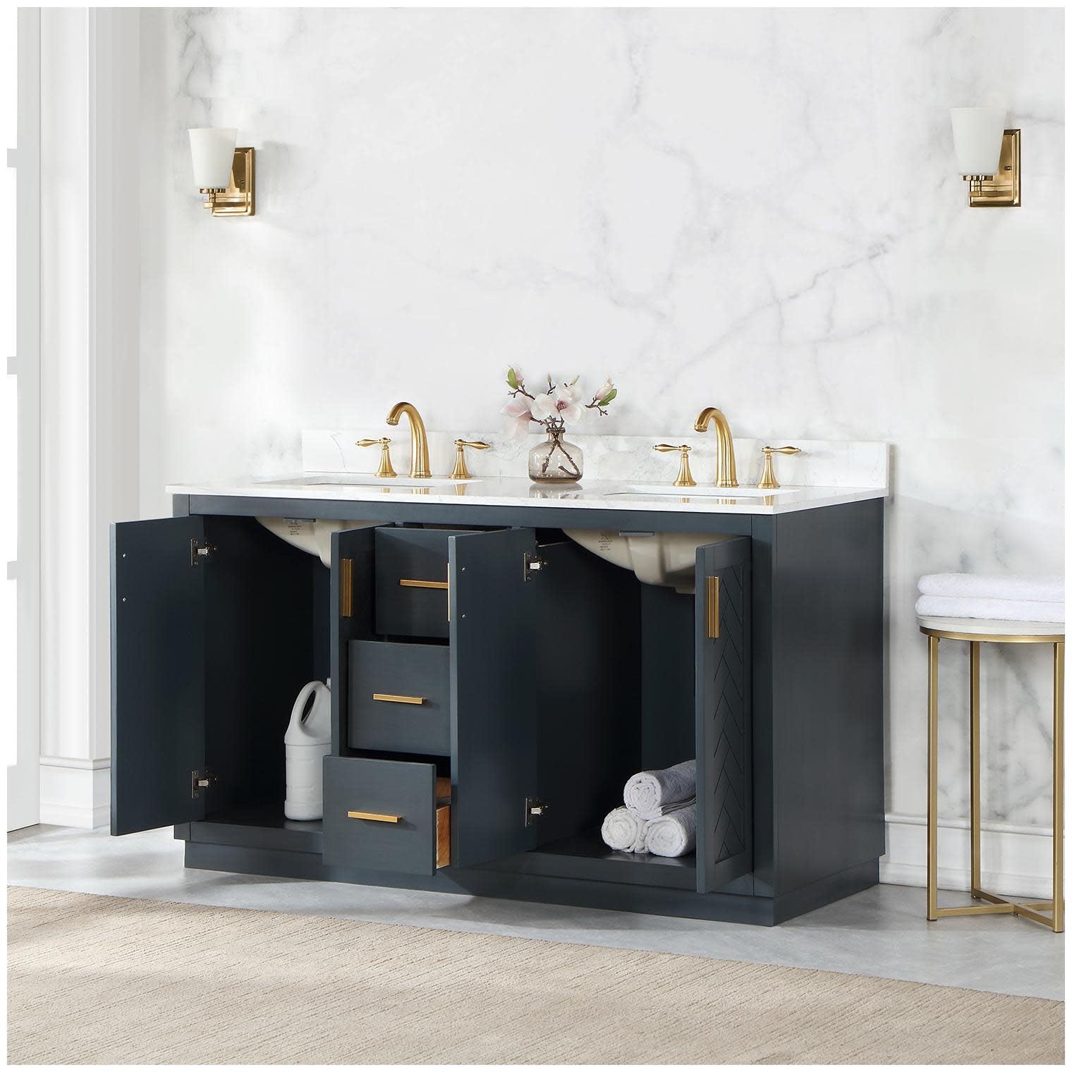 Gazsi 60 Inch Double Sink Bathroom Vanity Set in Charcoal Blue - No Mirror Included | Modern Bathroom Furniture for Master Bath & Guest Bath Remodel