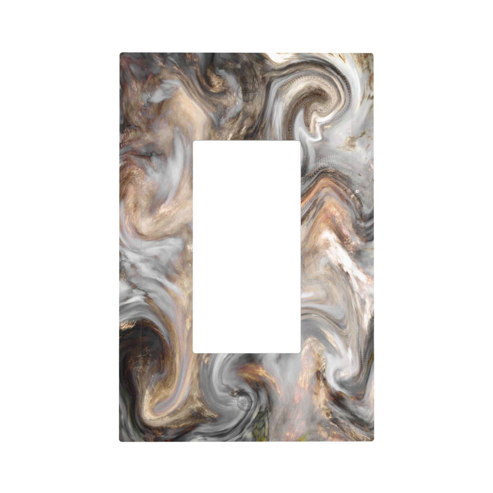 Modern Edge Single Rocker Wall Plate for Light Switches - Grey & Brown Swirl Marble Granite Print 1-Gang Switch Cover - Durable Home Decor for Bathroom, Kitchen, Bedroom & Living Room - Easy Installation & Stylish Upgrade