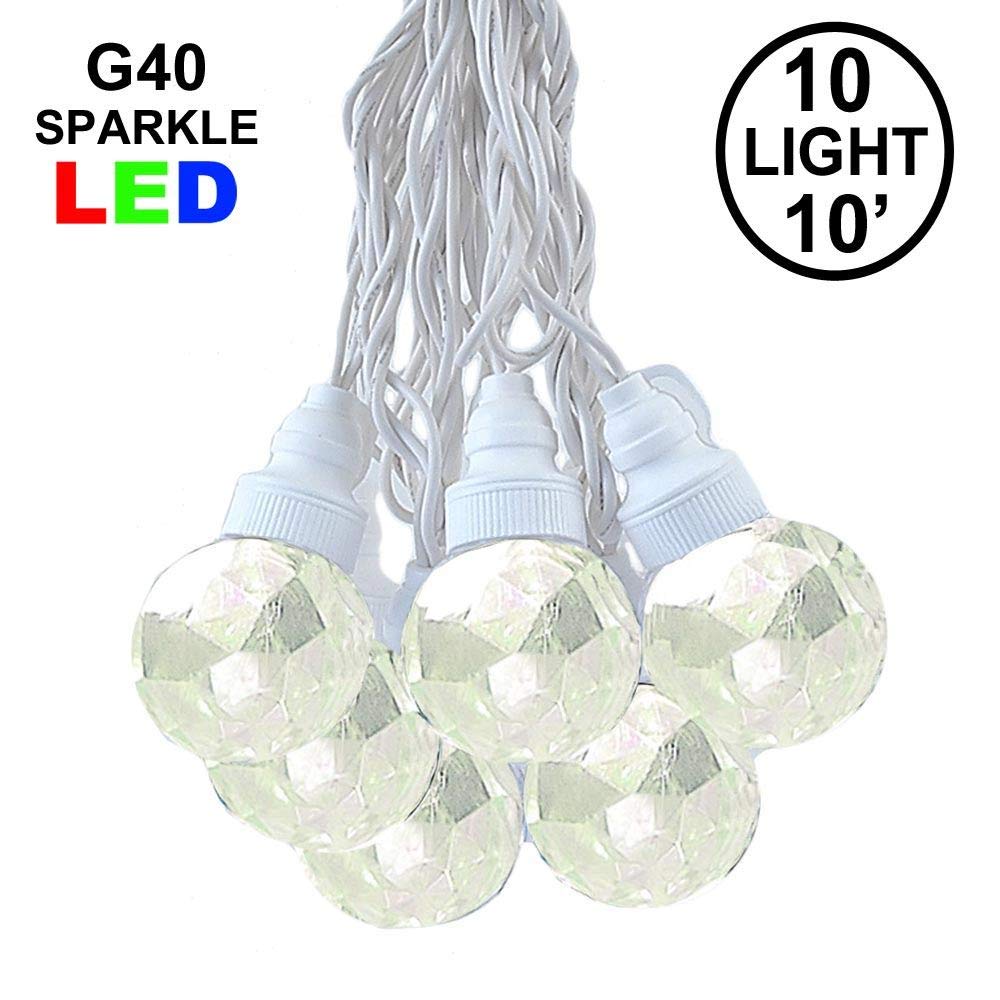 10 Foot LED G40 Sparkle Outdoor Patio String Lights with 10 Warm White Globe Bulbs - Bistro Café Hanging Lights for Garden, Backyard, Wedding - C7/E12 Base White Wire - Weatherproof Decorative Lighting for Parties & Events