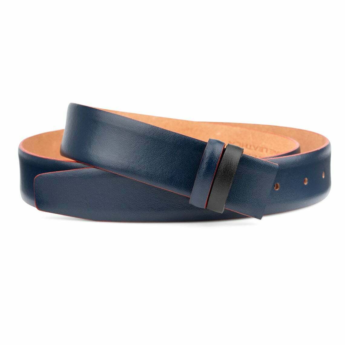 Premium Blue Leather Belt Strap for Dunhill Buckles - Smooth Navy & Red Replacement (35mm Width) - Perfect for Business Attire, Formal Wear & Luxury Fashion Accessories