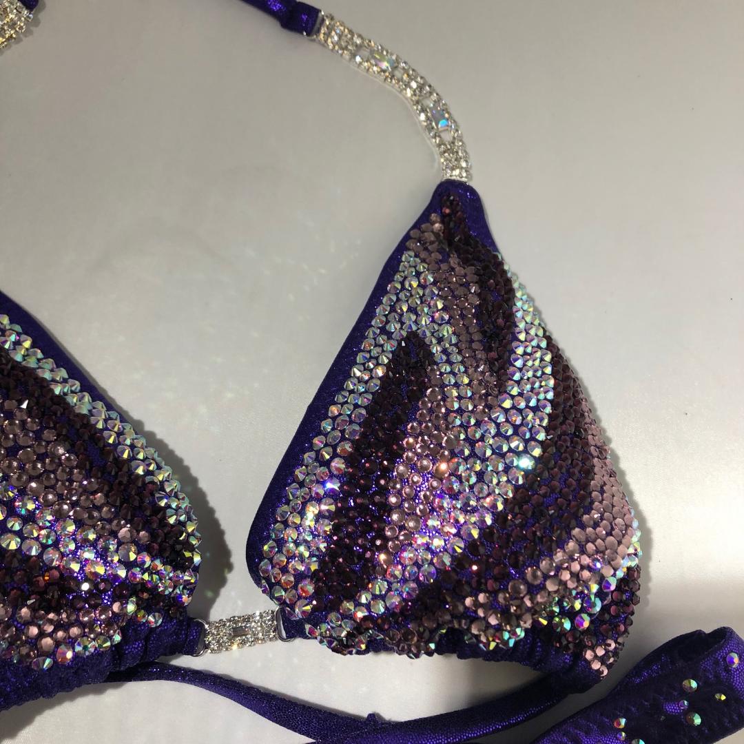 Purple Layered Amethyst Figure Fitness Bodybuilding Physique Bikini Competition Posing Suit - Perfect for Bodybuilding Shows, Fitness Competitions & Gym Workouts
