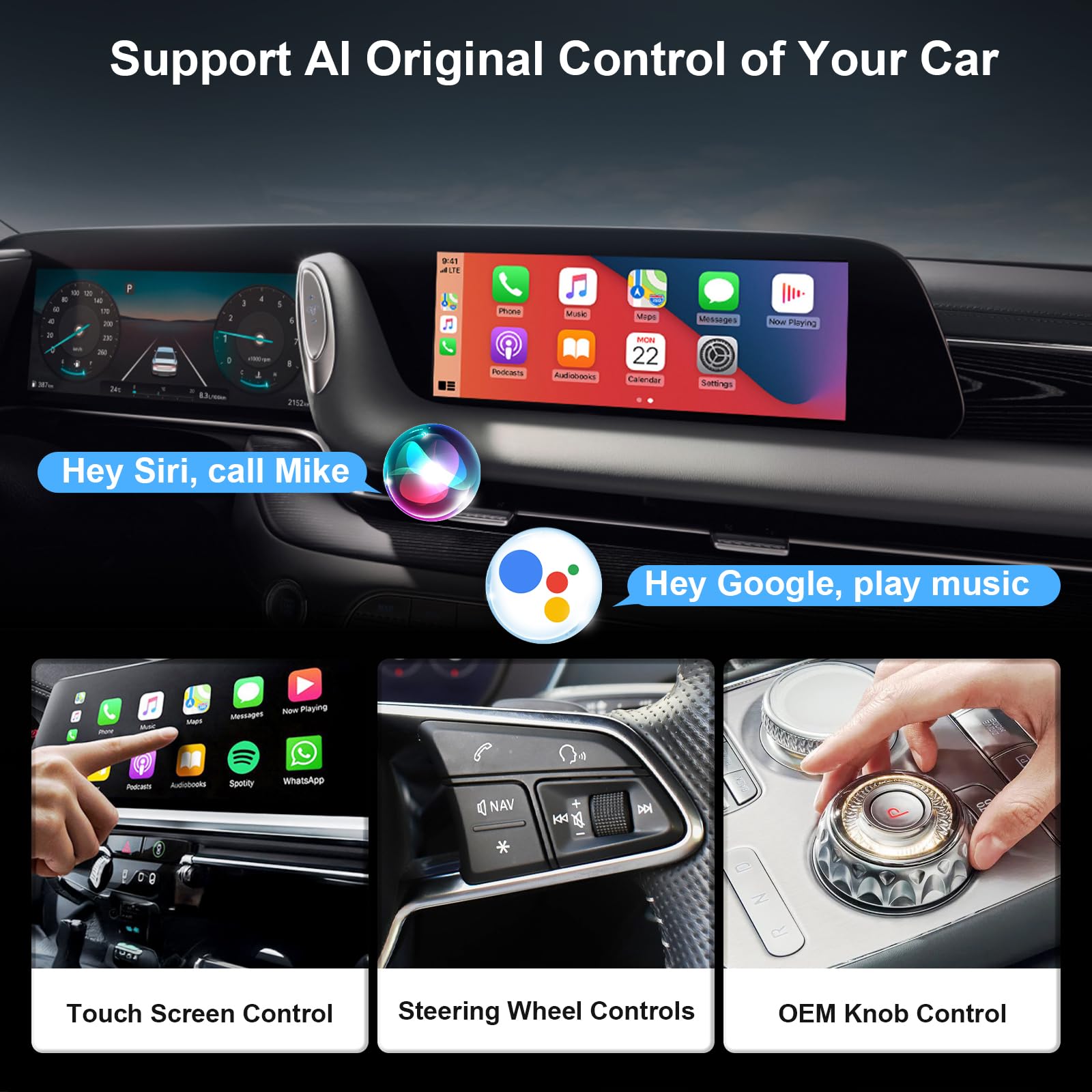 Wireless CarPlay Adapter for iPhone & Android Auto - 2-in-1 Plug & Play Car Dongle - Compatible with iOS 10+ & Android 11+ - Perfect for Hands-Free Driving & Seamless Music Streaming