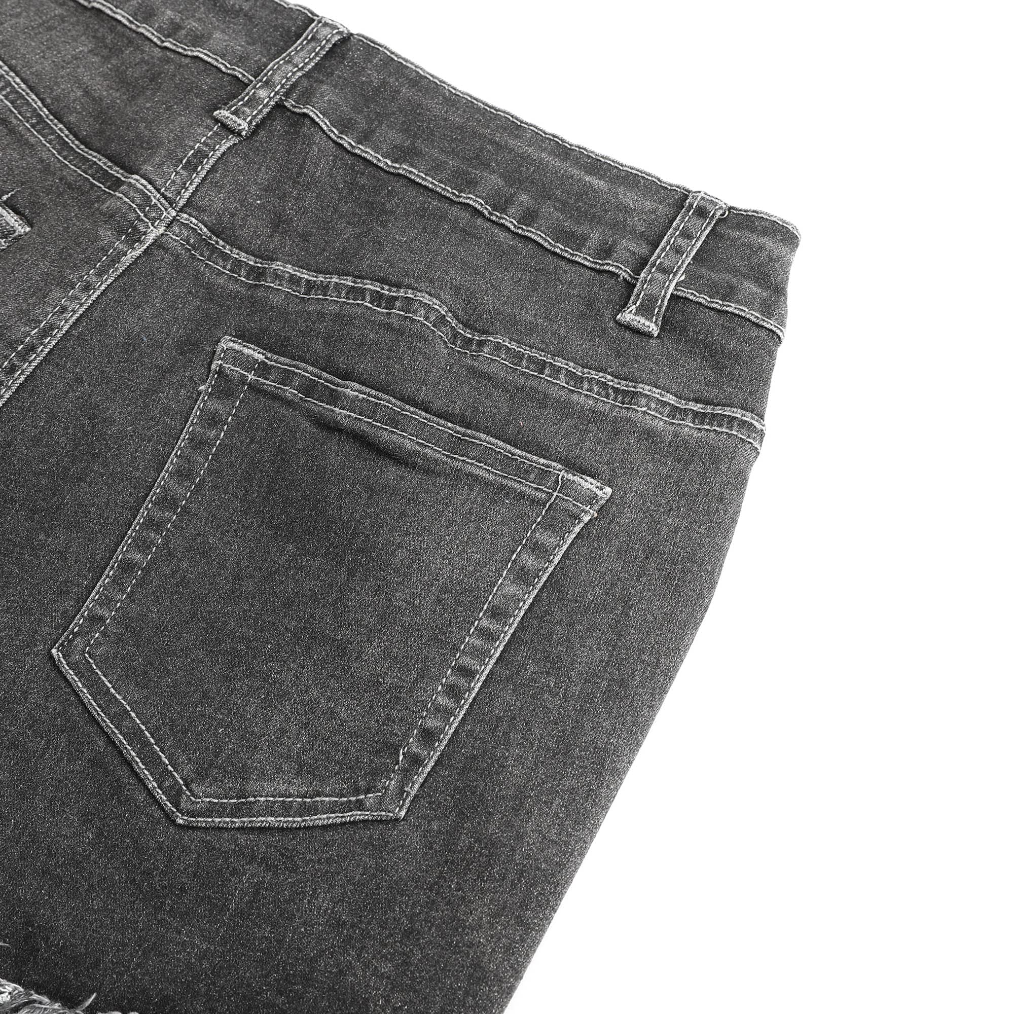 THUNDER STAR Women's Ripped Denim Shorts - Mid Rise Stretch Jean Shorts with Frayed Raw Hem | Perfect for Summer Outfits, Beach Vacations & Casual Street Style