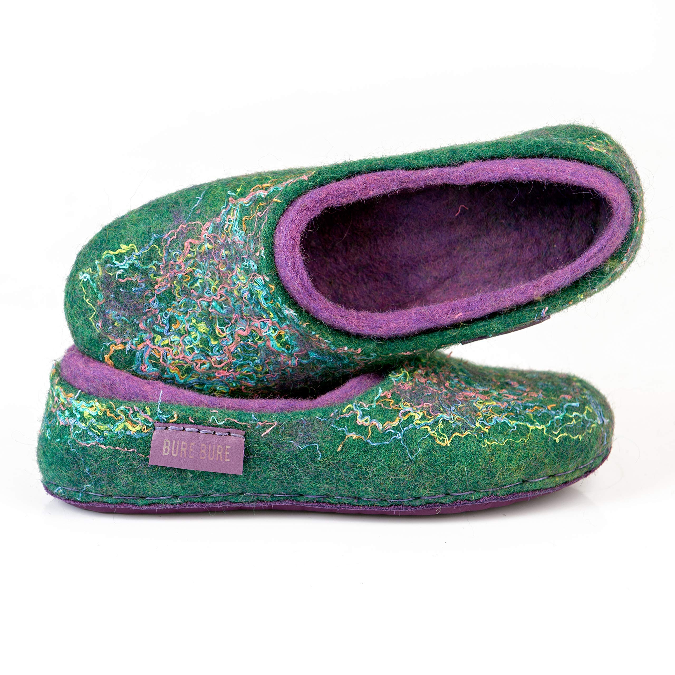 Cozy 2-Layer Green & Purple Wool House Slippers for Women - Soft Indoor Winter Slippers - Perfect Mother's Day Gift for Her - Ideal for Home, Lounge & Cold Floors