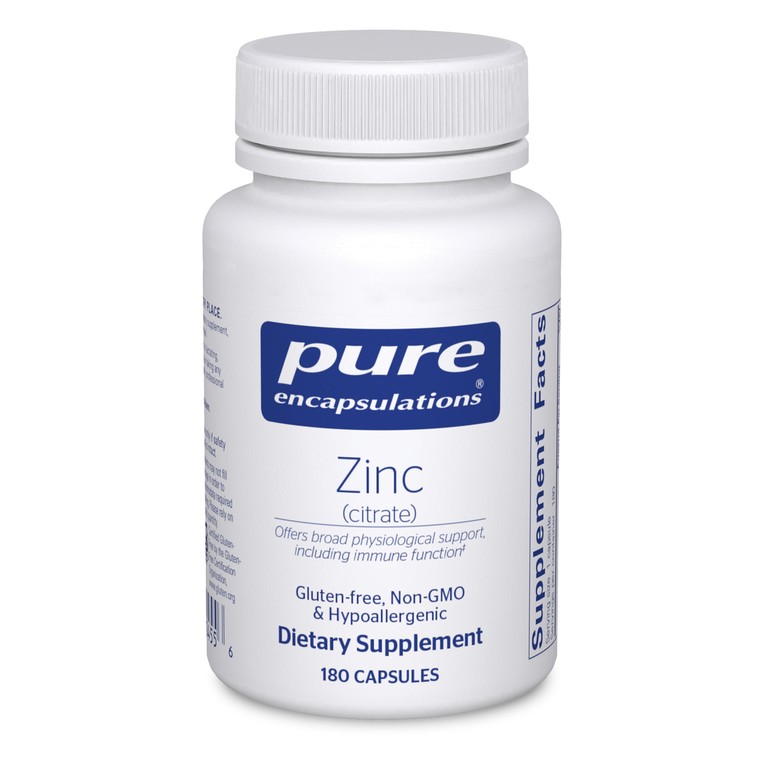 Pure Encapsulations Zinc Citrate Supplement - 180 Vegan Capsules for Immune Support, Tissue Development & Metabolism | Highly Absorbable Mineral with Enzymes | Non-GMO | Boost Wellness & Vitality for Active Lifestyles