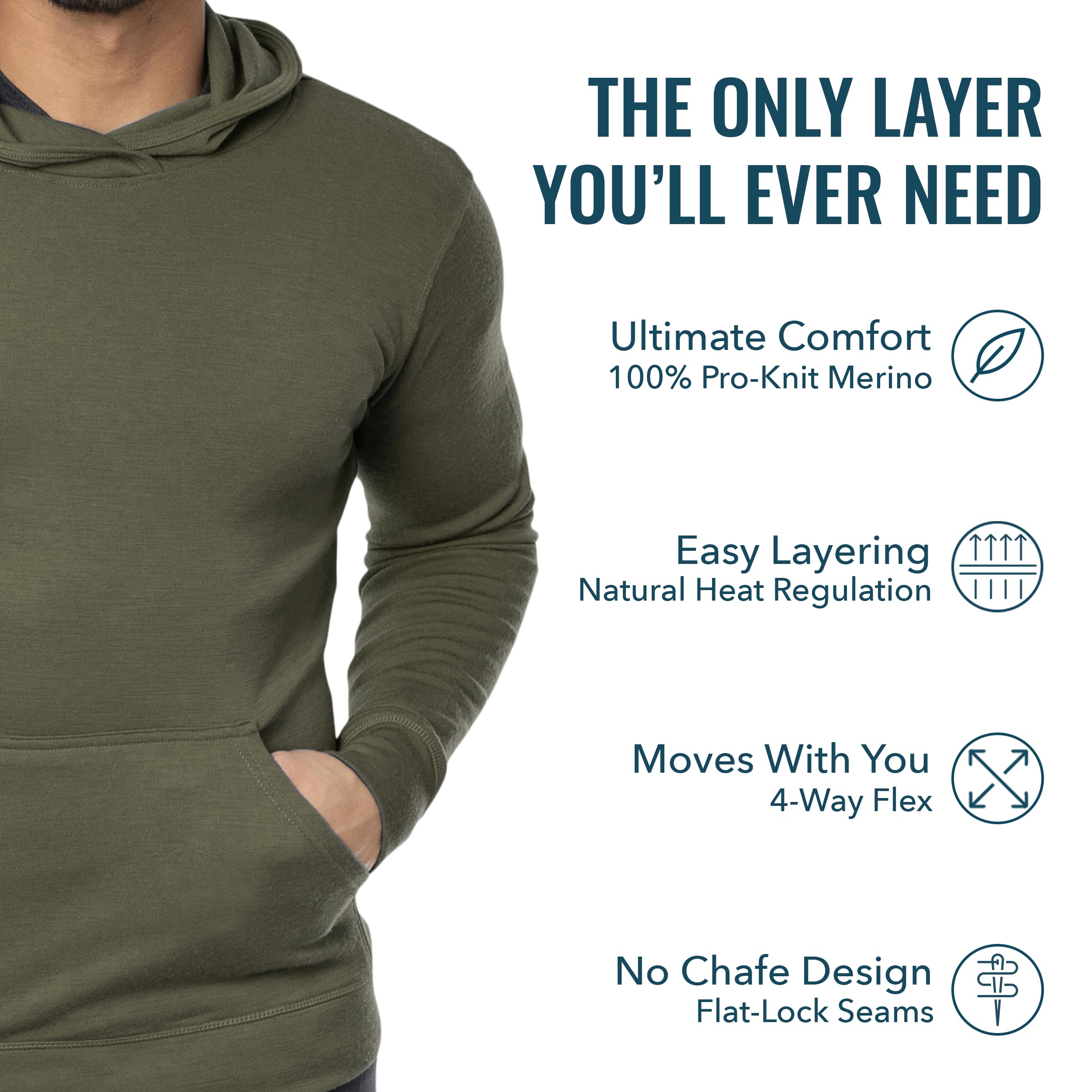 Premium 100% Merino Wool Pullover Hoodie - Ultra Soft & Warm Winter Sweatshirt for Men & Women - Perfect for Hiking, Skiing & Outdoor Adventures