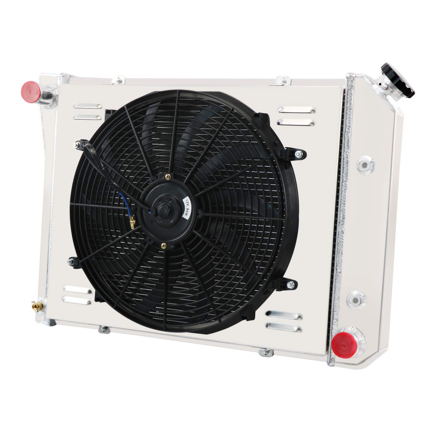 Alloyworks 3-Row Aluminum Radiator with Fan Shroud & Relay Kit - Compatible with 1968-1974 Chevy Nova, 1980-1987 Oldsmobile Cutlass, 1981-1986 Buick Regal - High-Performance Cooling Upgrade for Classic Muscle Cars & Hot Rods
