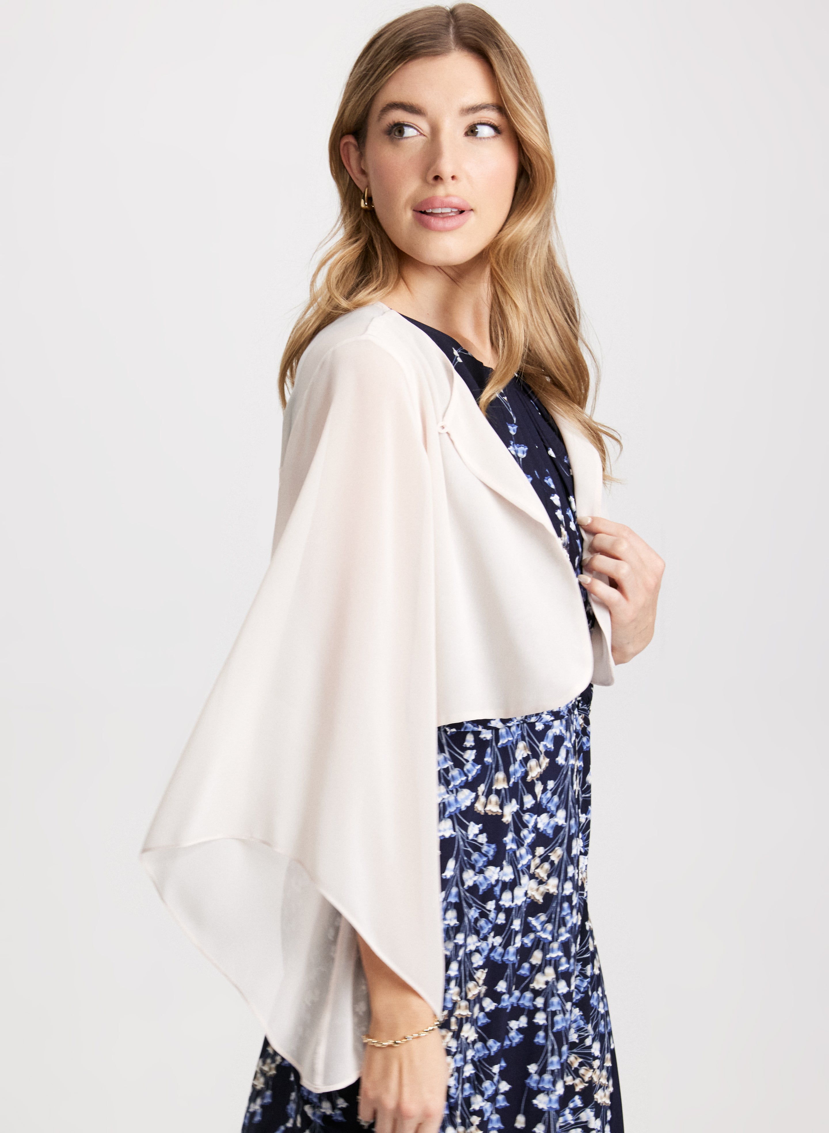 Elegant Flared Sleeve Chiffon Bolero Jacket - Women's Lightweight Cover-Up for Weddings, Parties & Evening Events