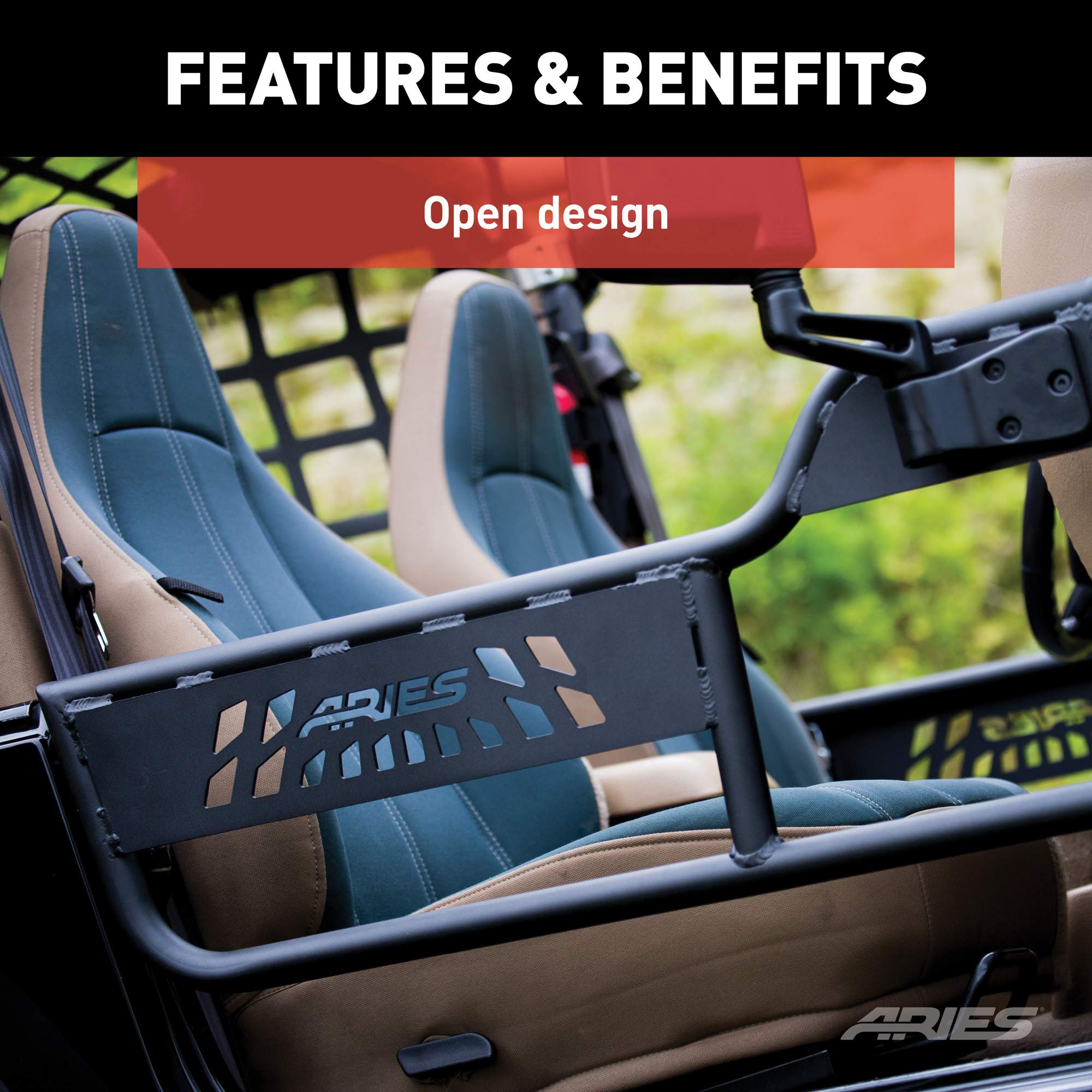 ARIES 1500100 Black Aluminum Half Doors for Jeep Wrangler TJ - Durable Off-Road Tube Doors for Jeep Wrangler TJ 1997-2006 Models - Perfect for Trail Riding & Open-Air Adventures