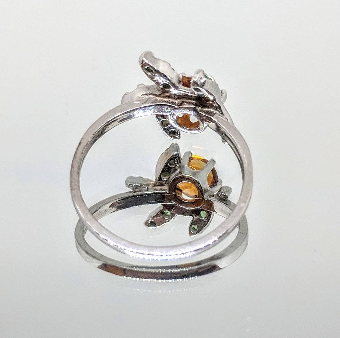Handmade Solid Sterling Silver or 14K Gold Plated Citrine Garnet Flower Cluster Ring with Tsavorite Garnet Accents - Perfect for Weddings, Anniversaries & Gift Giving