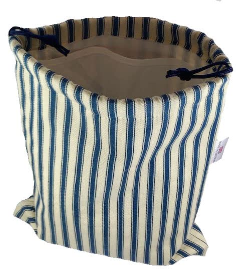 Travelstock Men's Drawstring Wash Bag - Cotton Ticking Denim Blue & Cream Stripes Toiletry Bag for Travel, Gym, Camping & Daily Use
