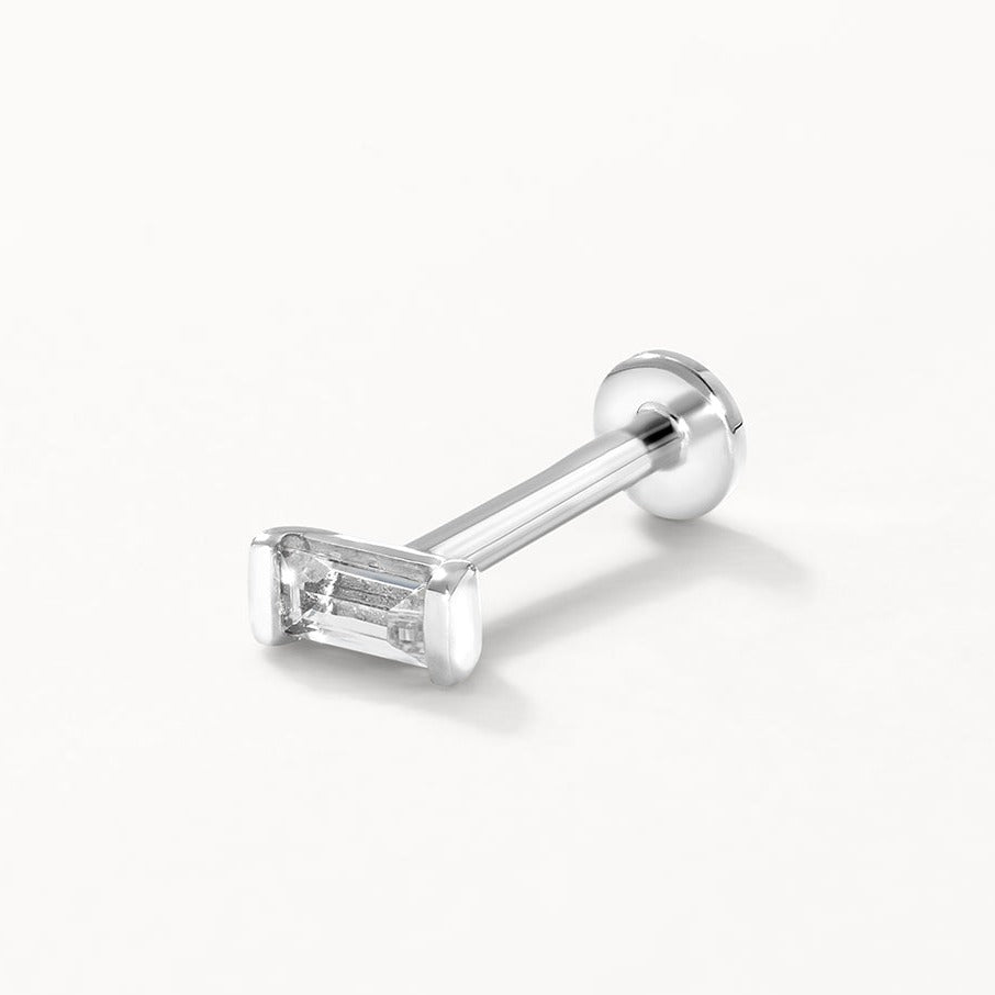 White Sapphire Baguette Helix Single Stud Earrings in Sterling Silver - Perfect for Everyday Wear & Special Occasions