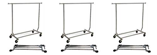 Collapsible Rolling Garment Rack - 3 Pack Foldable Clothes Hanger Organizer for Closet, Laundry Room, Retail Store & Salesman Display - Heavy Duty Metal Clothing Rack with Wheels