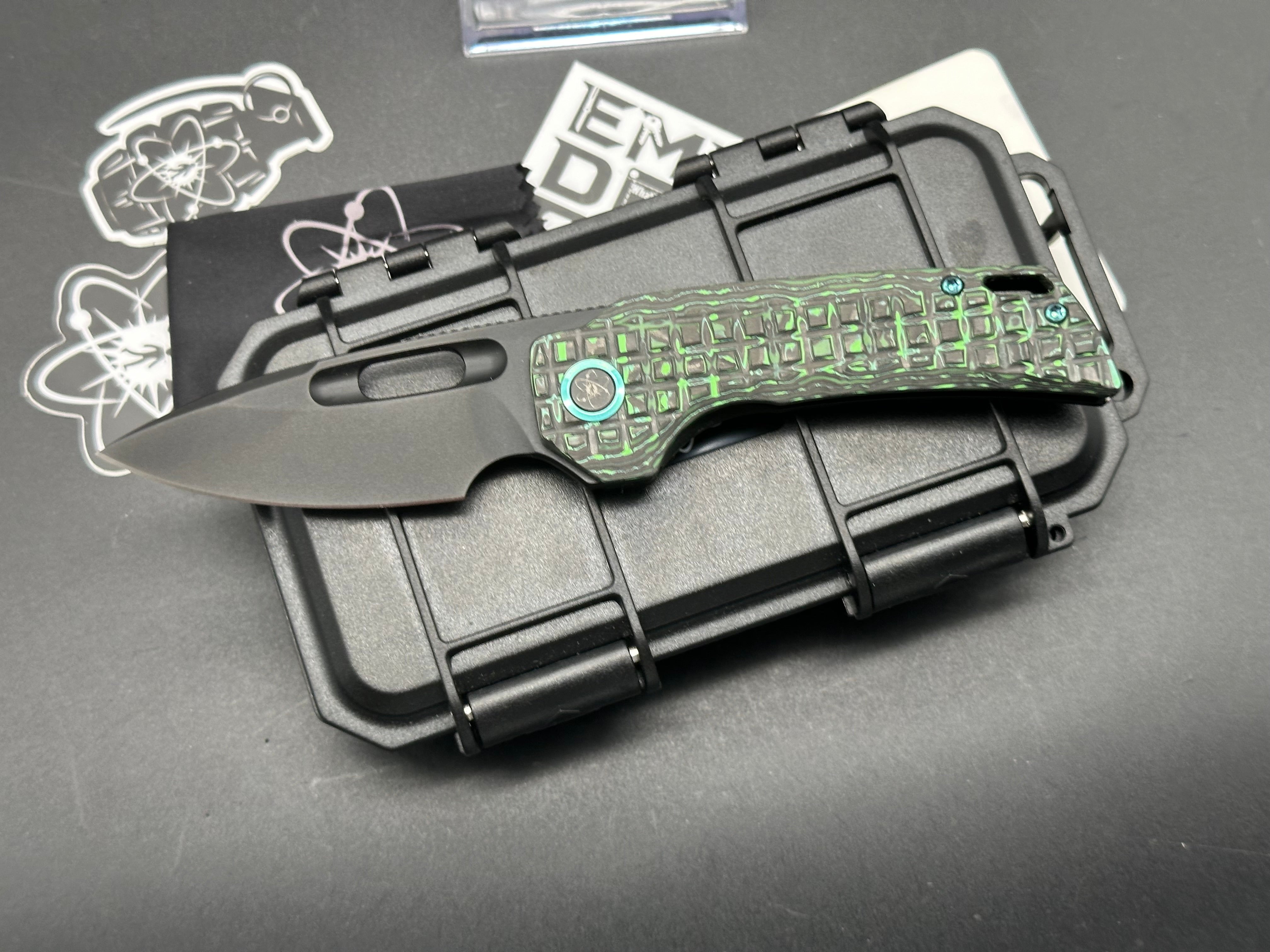 EMP EDC Nymble 3.1 Pocket Knife - Elmax Blade with Titanium Frag Handle & Green Camo Carbon Fiber | Everyday Carry, Outdoor Survival, Camping, Hunting Gear