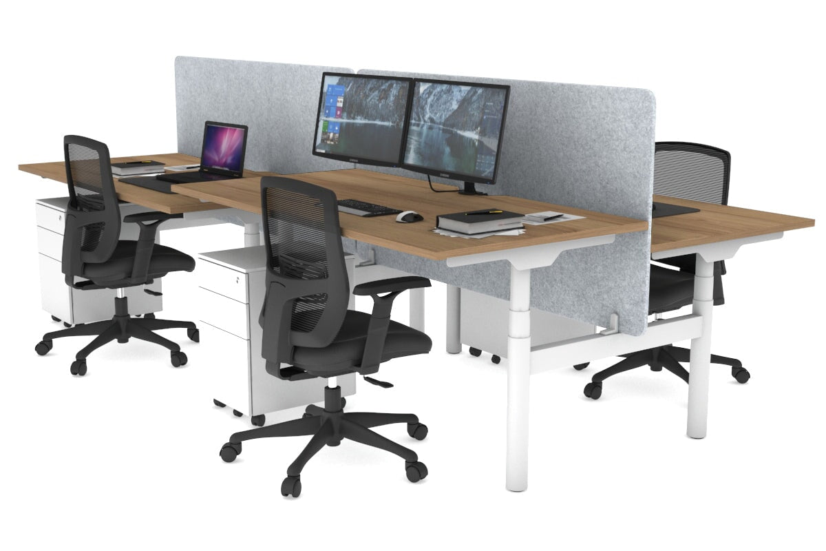 Flexi Premium Height Adjustable 4-Person H Bench Workstation - White Frame [1200L x 800W with Cable Management] - Ideal for Office, Coworking Spaces & Collaborative Work Environments