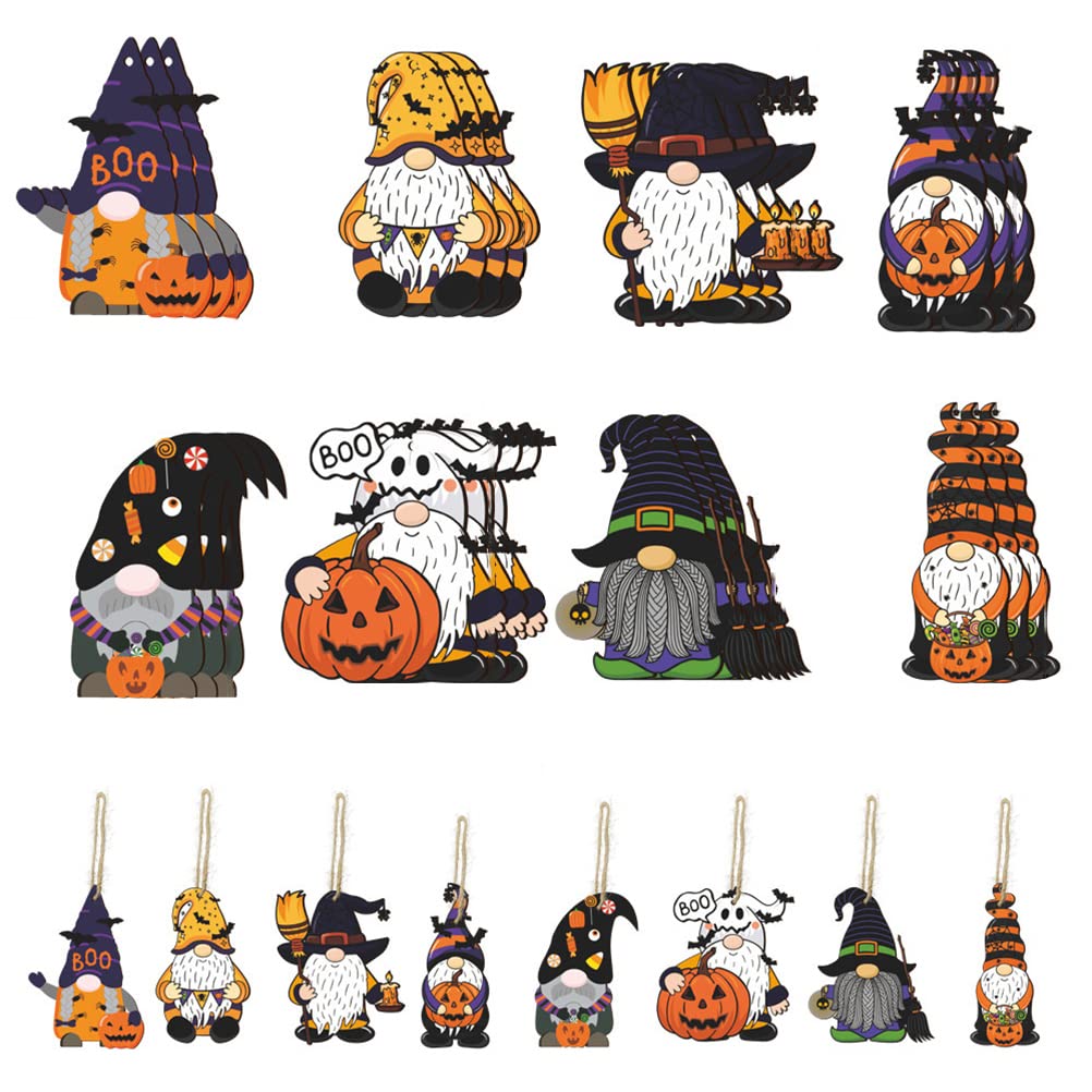 Halloween Hanging Gnomes Decorations - Wooden Ornament with Rope for Holiday Home Decor, Christmas Tree & Halloween Party Favors - Perfect for Indoor & Outdoor Seasonal Decorating